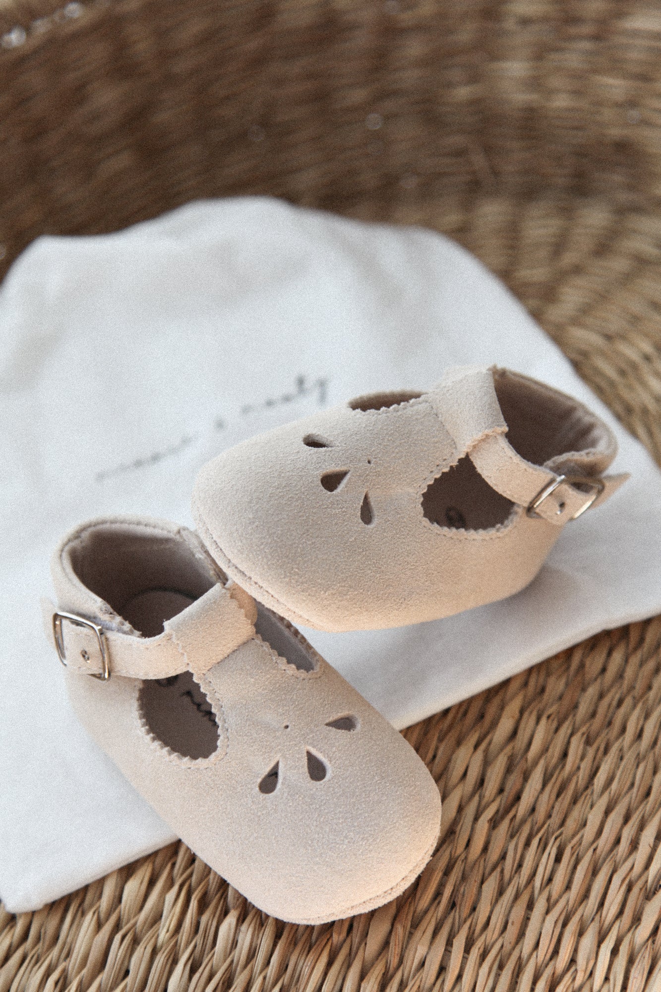 Stone Suede T-Bar Baby Shoes (& dust bag)