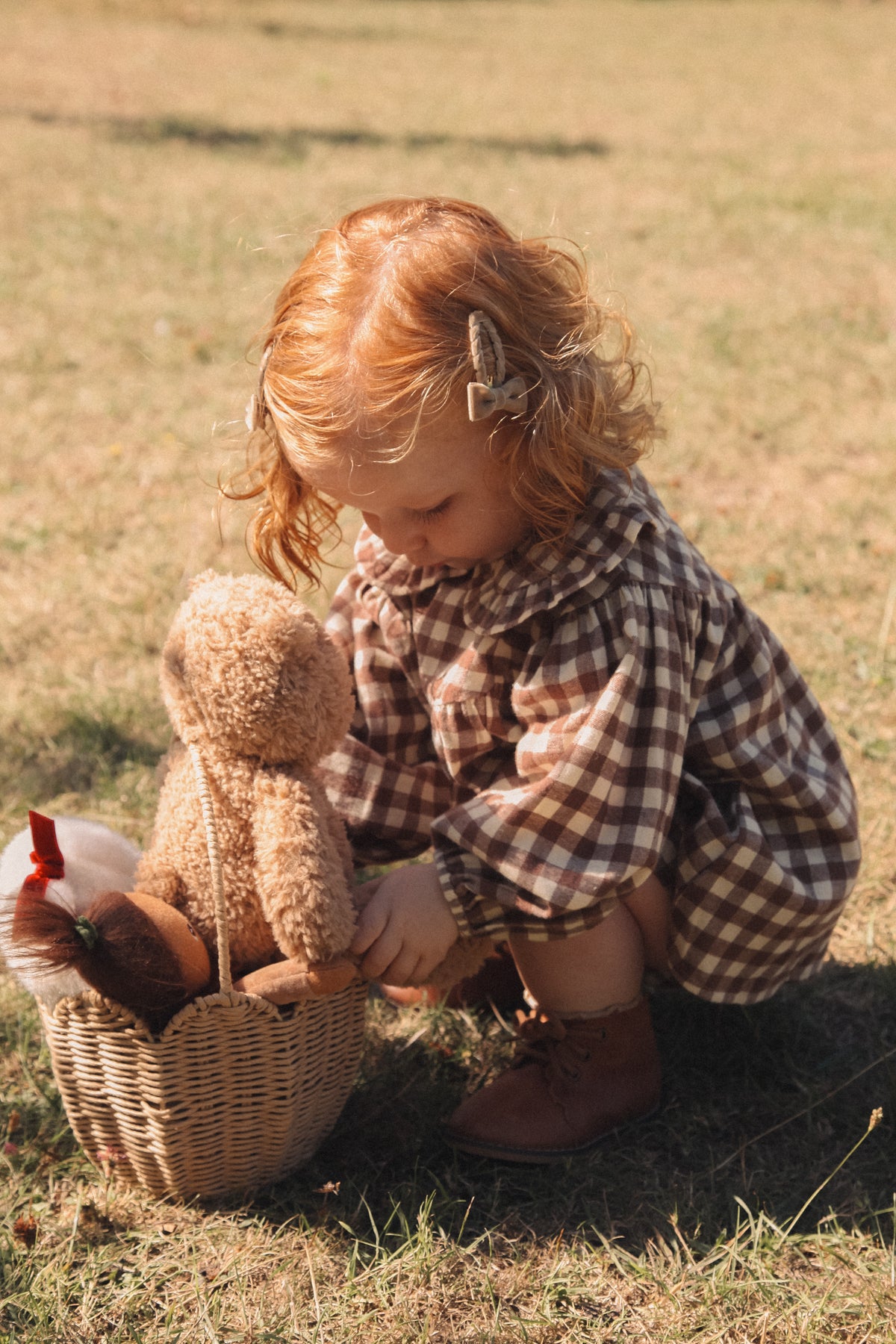 Brown/Check Frill Collar Top & Bloomer Set