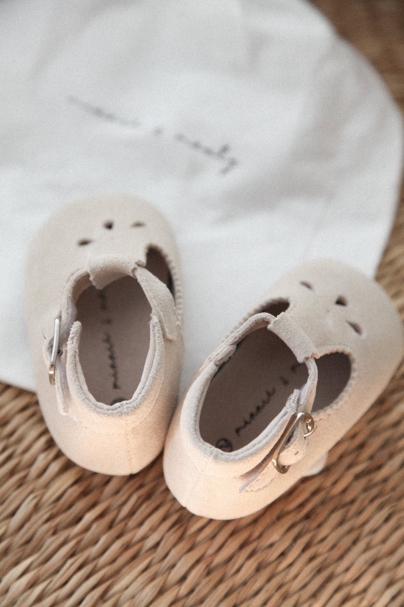 Stone Suede T-Bar Baby Shoes (& dust bag)