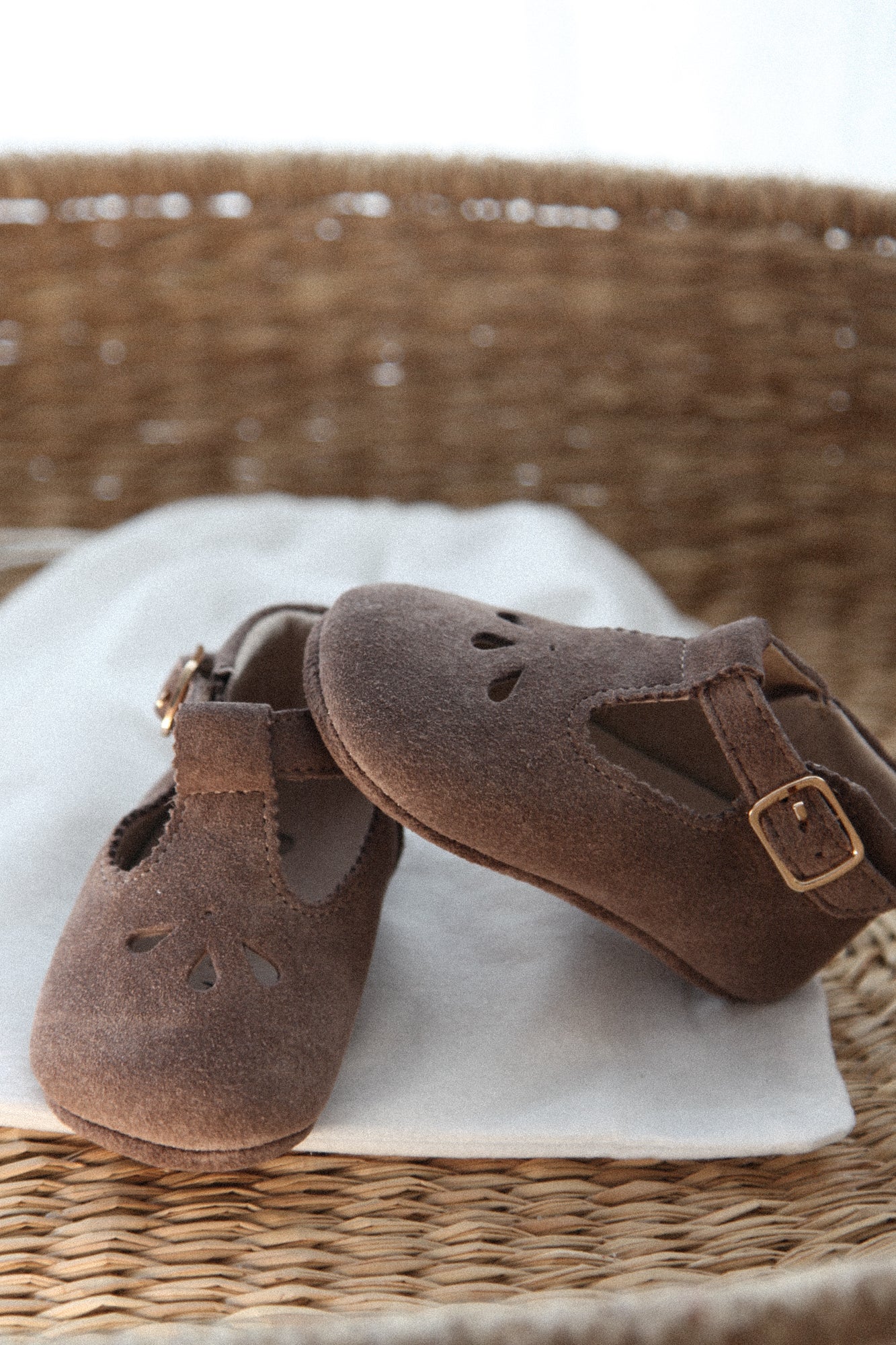 Mink Suede T-Bar Baby Shoes (& dust bag)