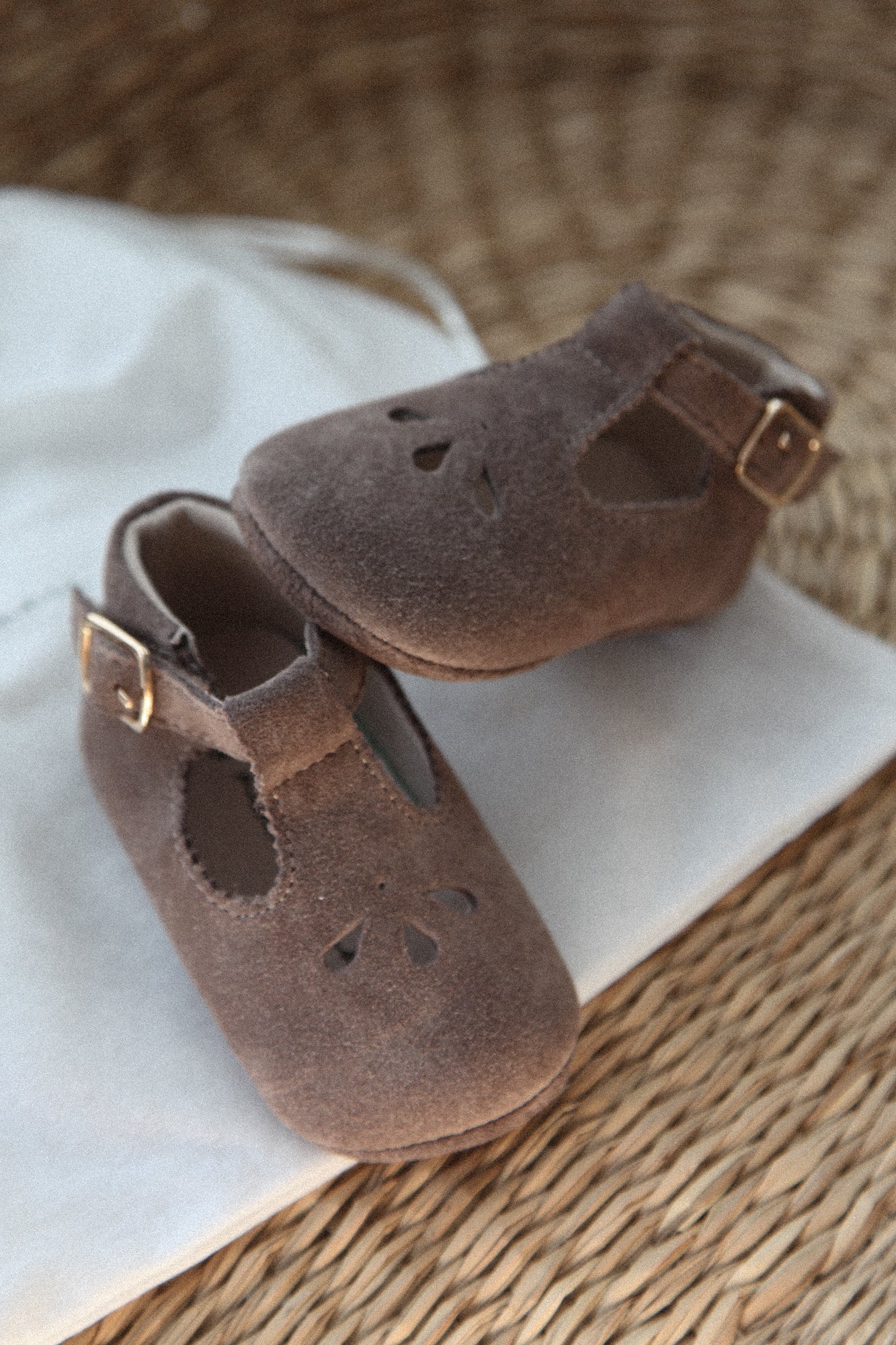 Mink Suede T-Bar Baby Shoes (& dust bag)