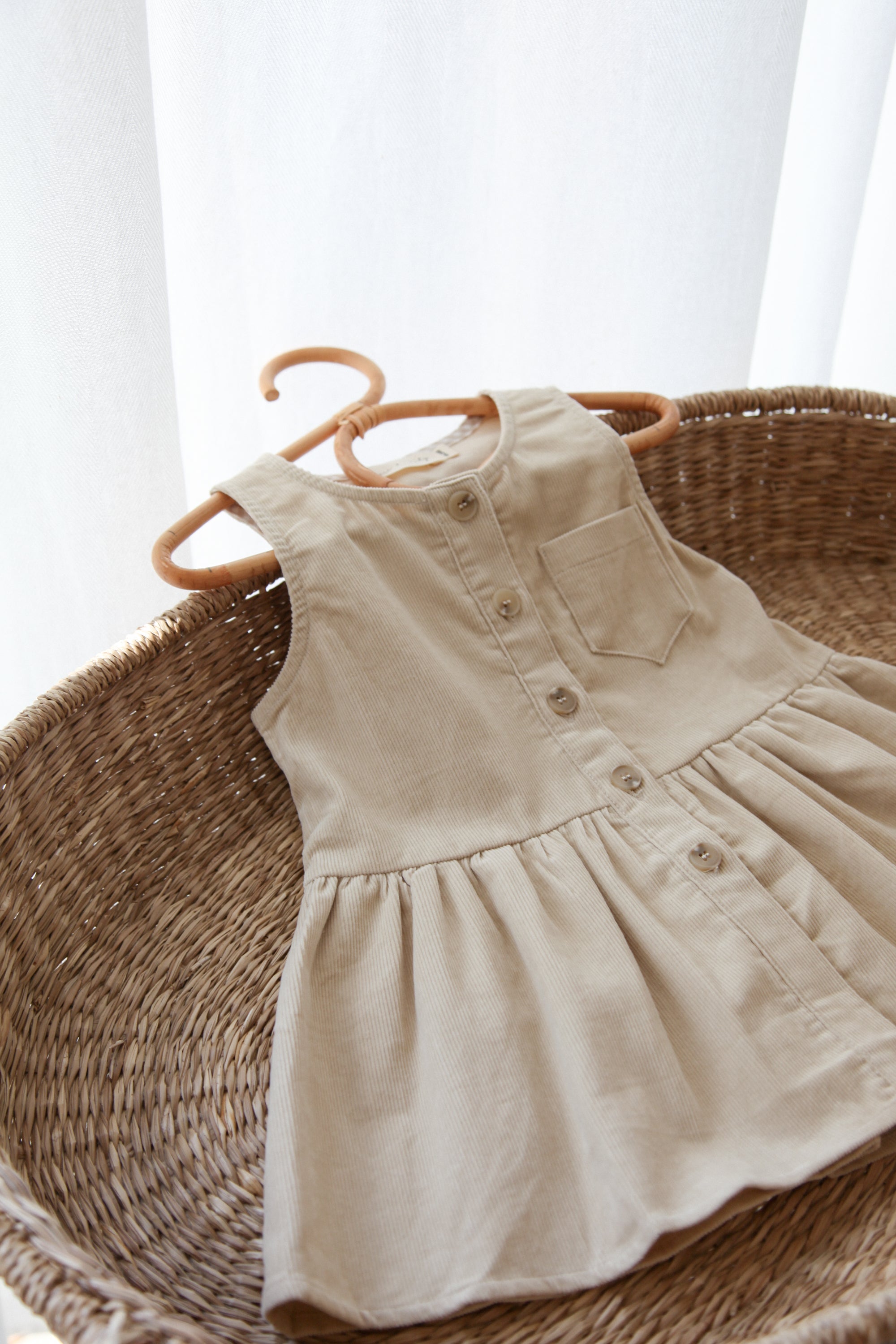 Beige/Cord Frill Pocket Peplum Dress