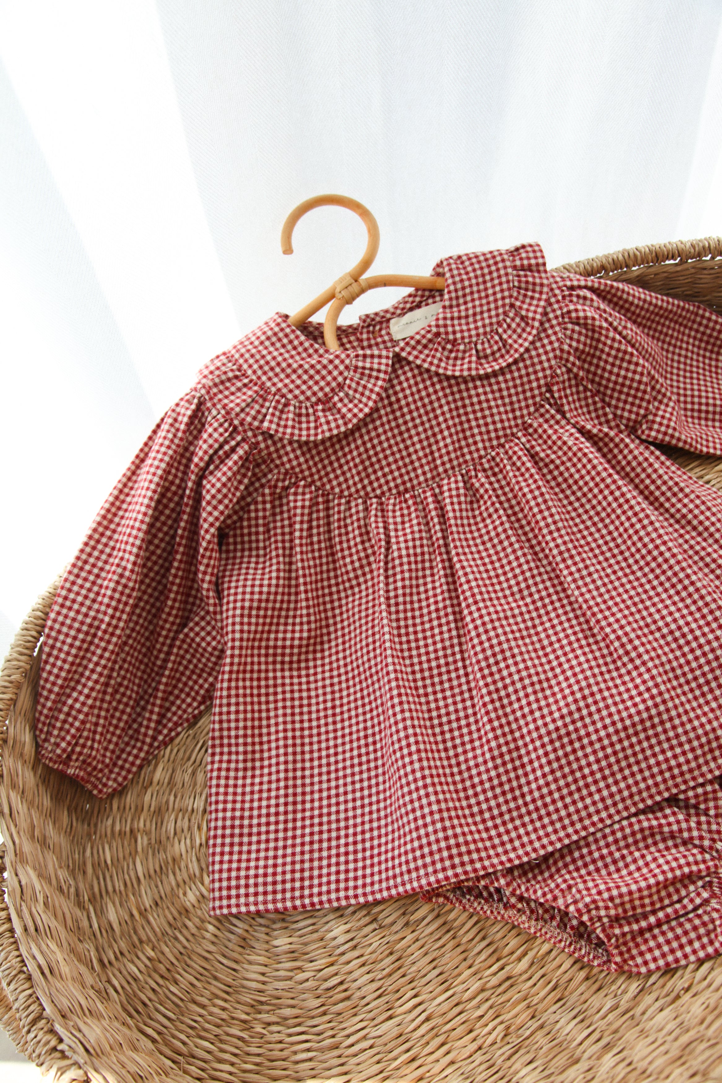 Berry/Gingham Frill Collar Top & Bloomer Set