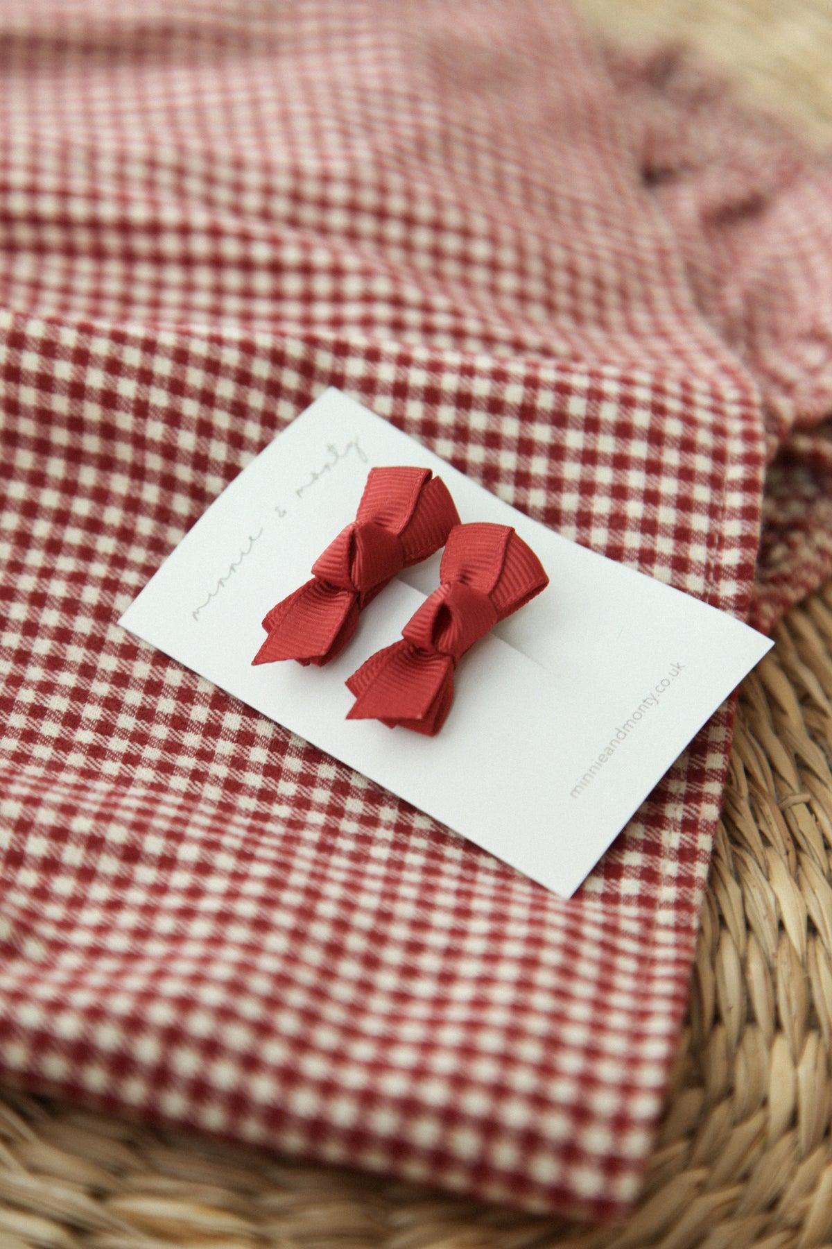 Dainty Mini Bow Clips in Berry Red