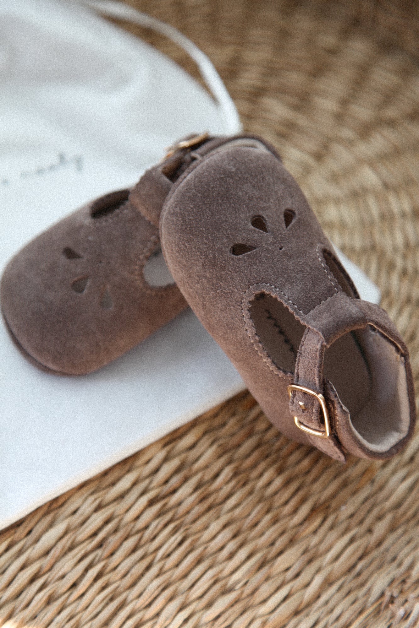 Mink Suede T-Bar Baby Shoes (& dust bag)