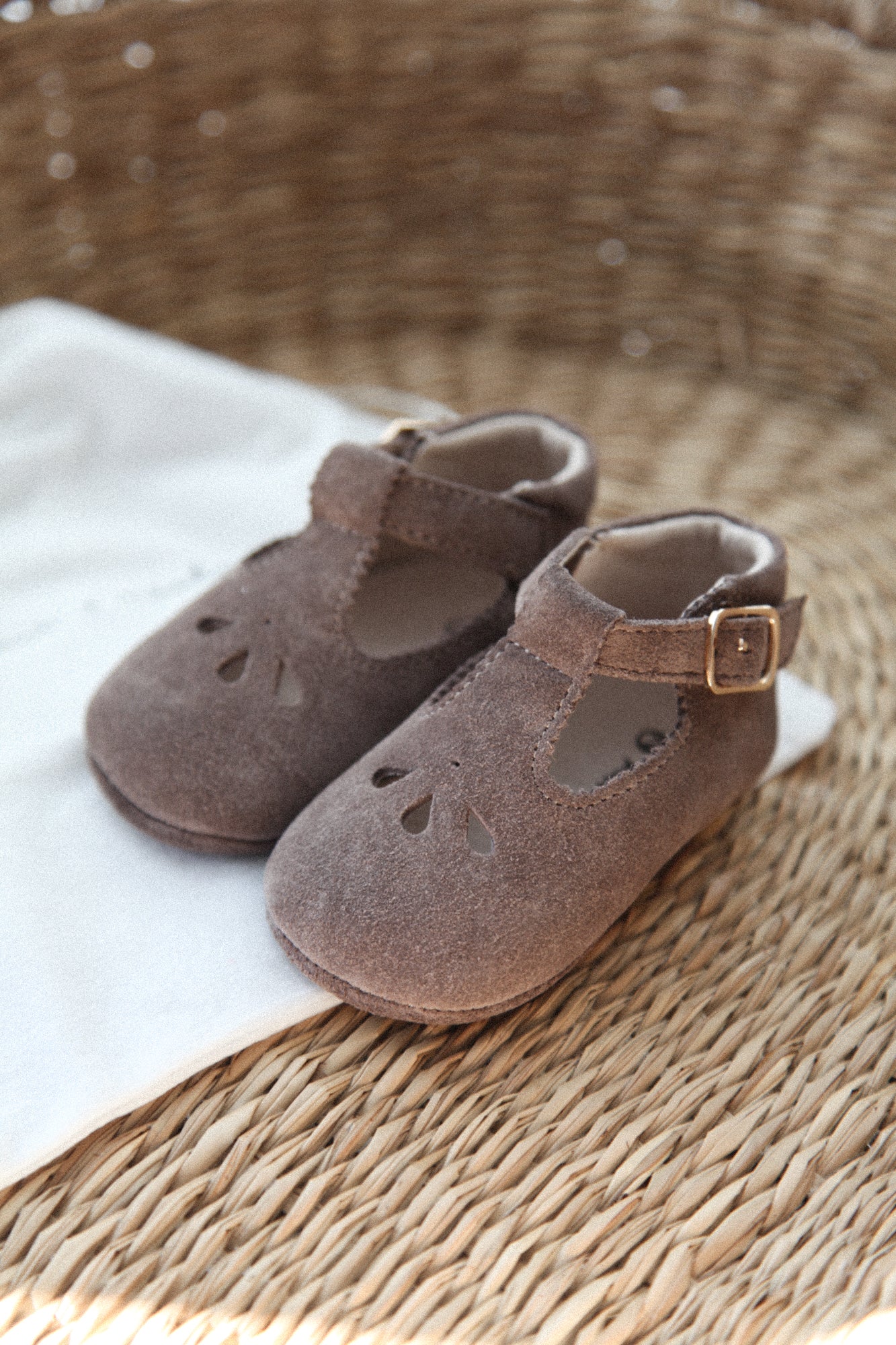 Mink Suede T-Bar Baby Shoes (& dust bag)