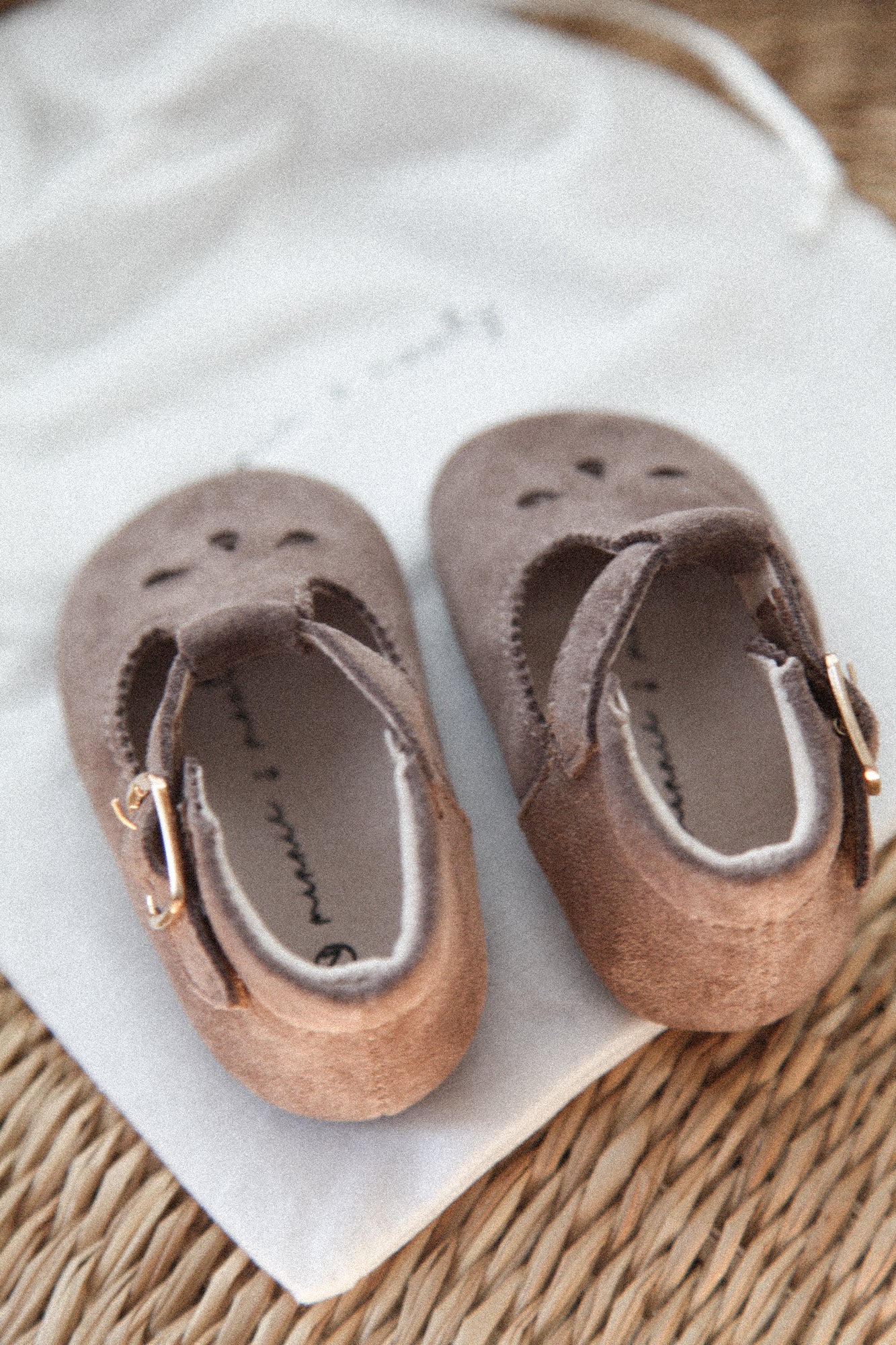 Mink Suede T-Bar Baby Shoes (& dust bag)