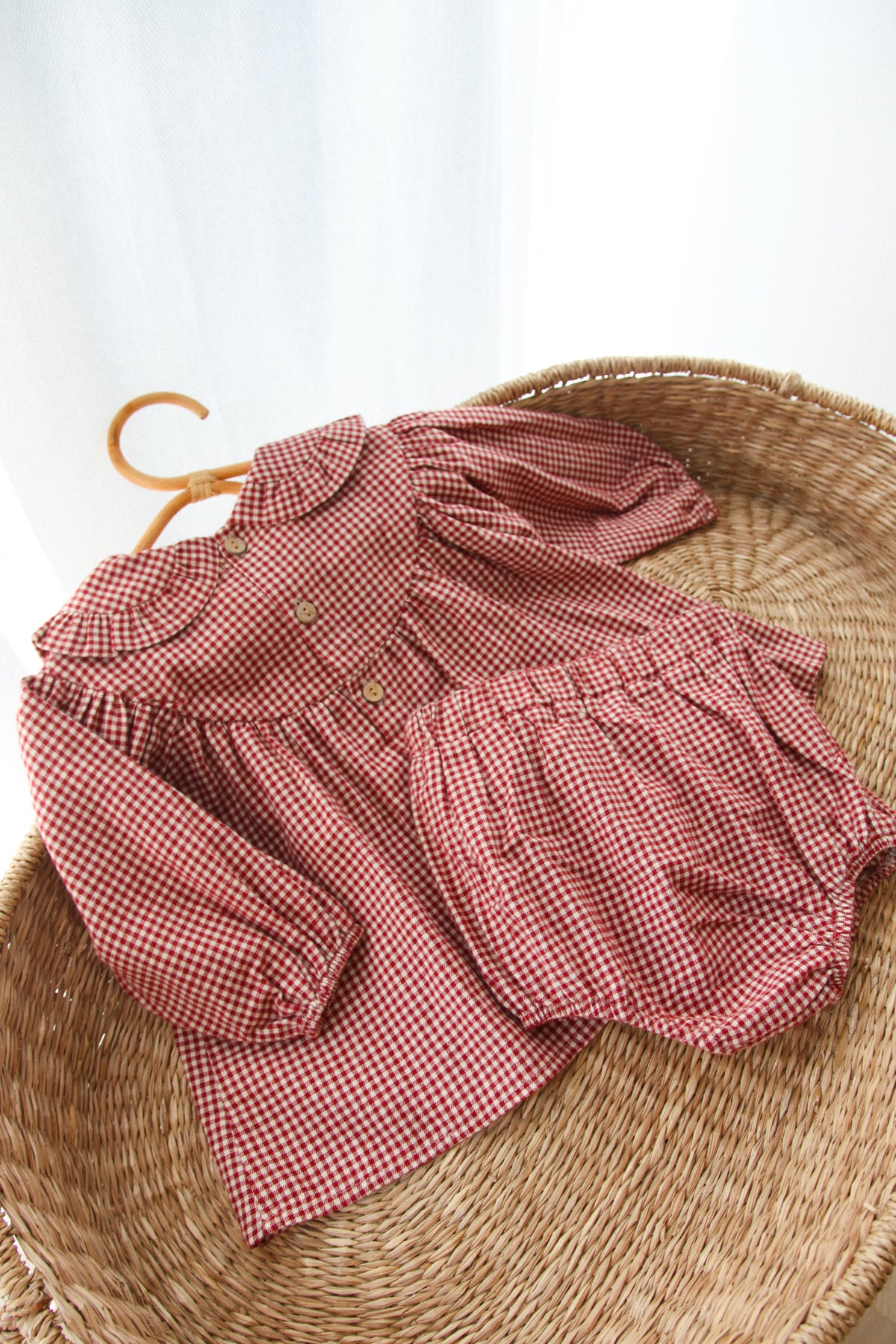 Berry/Gingham Frill Collar Top & Bloomer Set