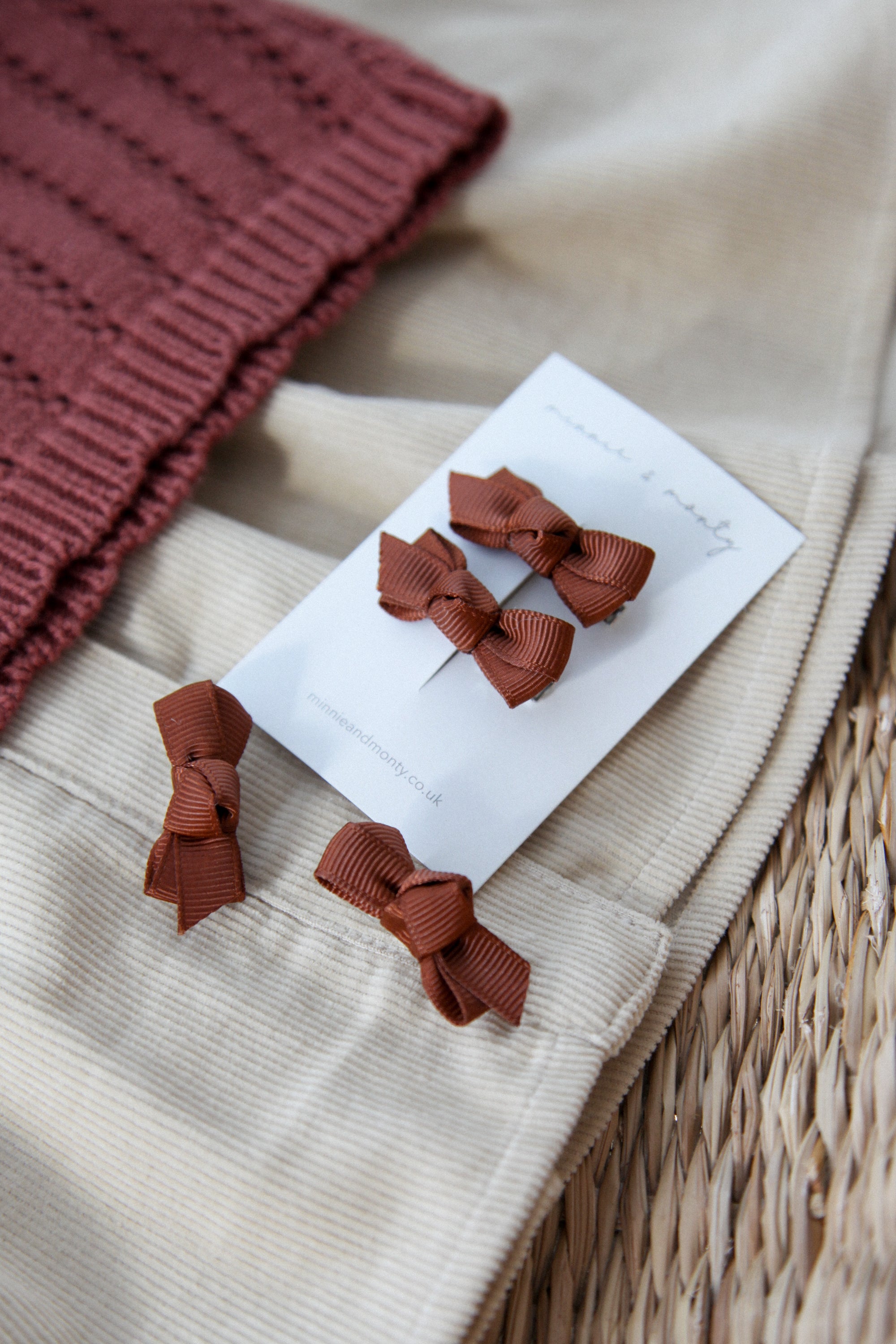 Dainty Mini Bow Clips in Chocolate