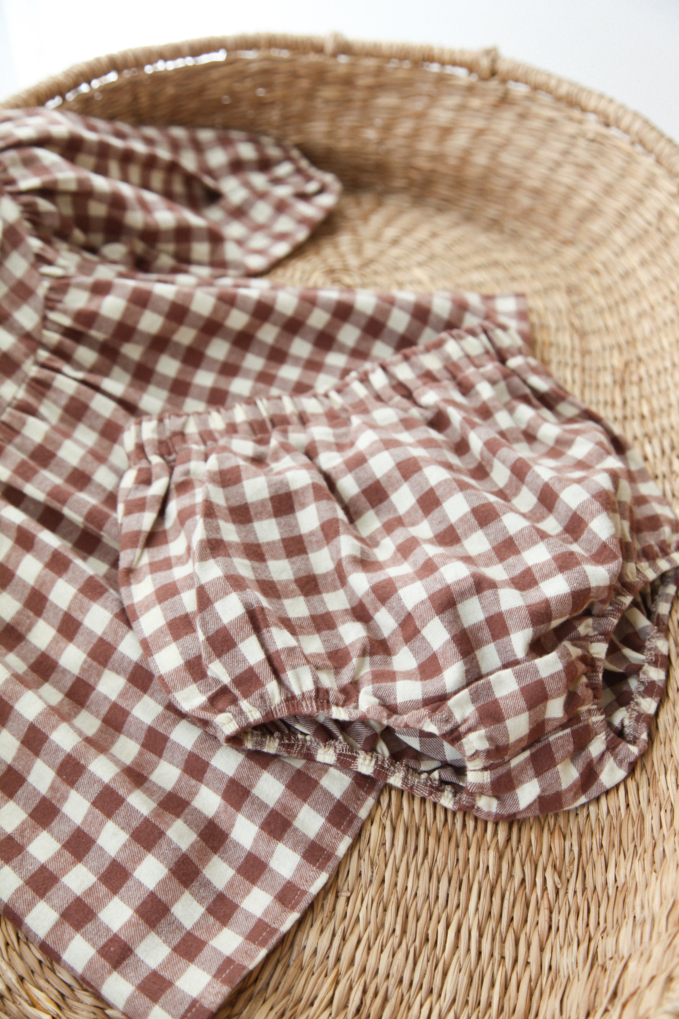 Brown/Check Frill Collar Top & Bloomer Set