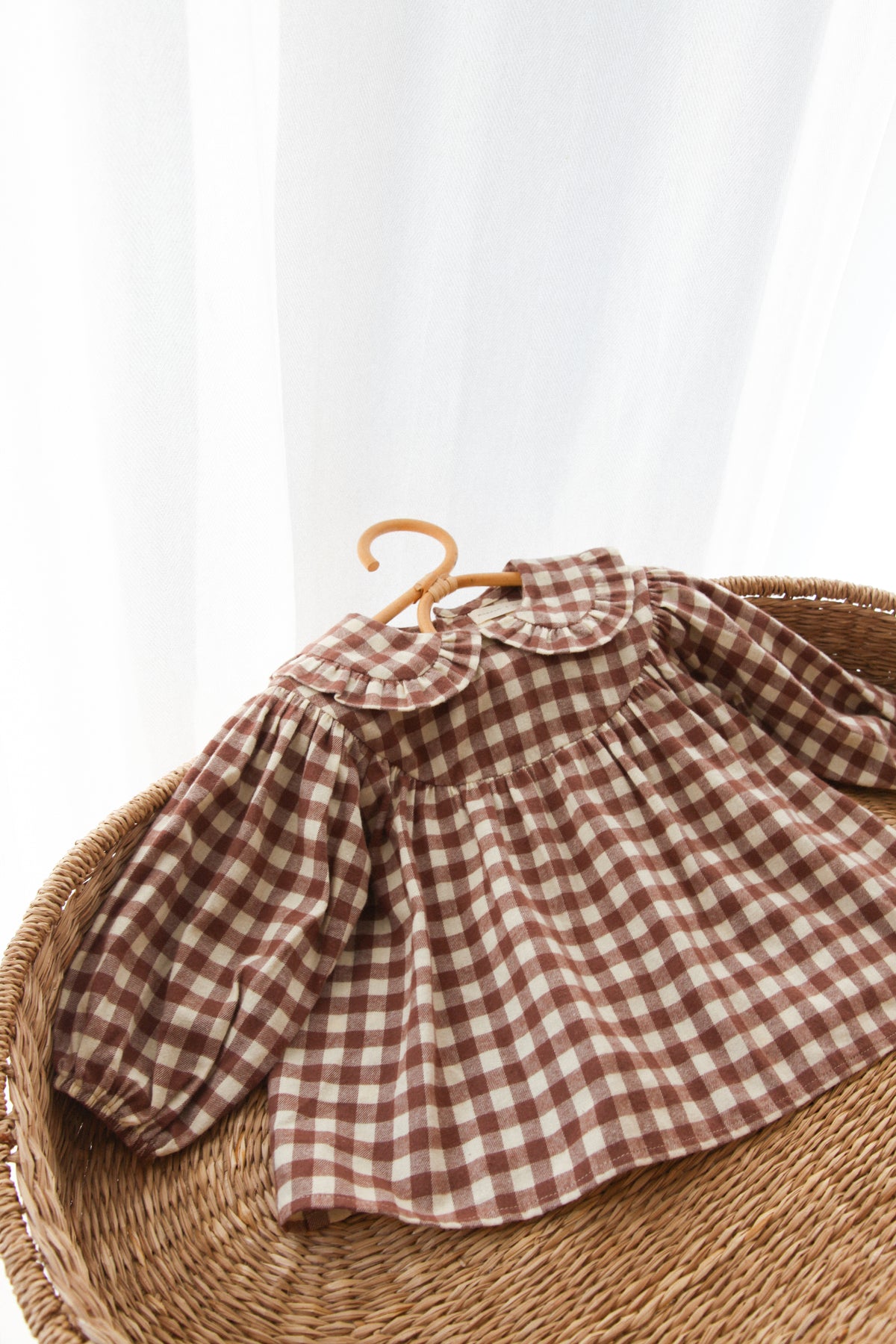 Childrens Brown/Check Frill Collar Oversized Top