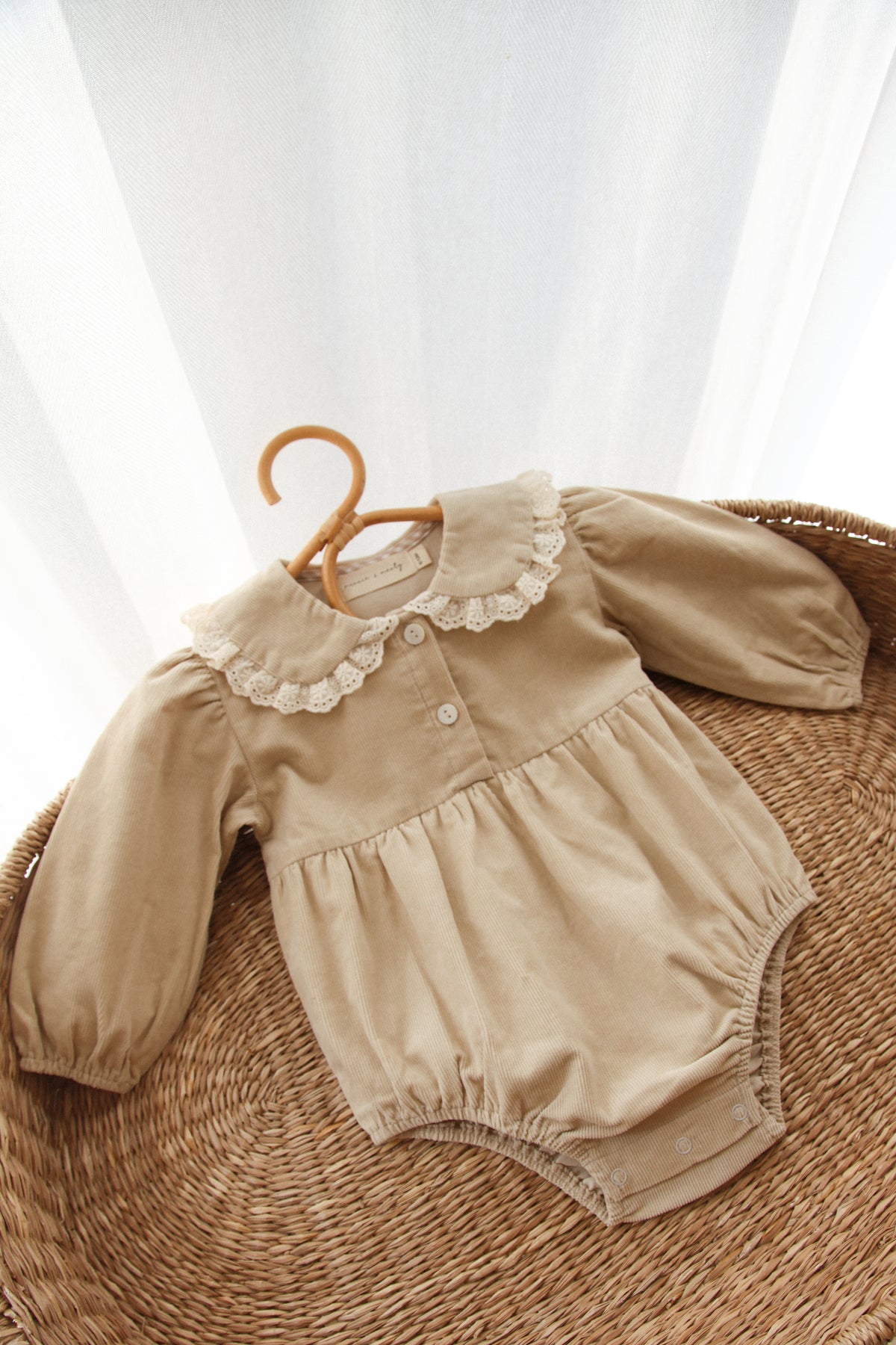 Beige/Cord Lace Frill Collar Romper