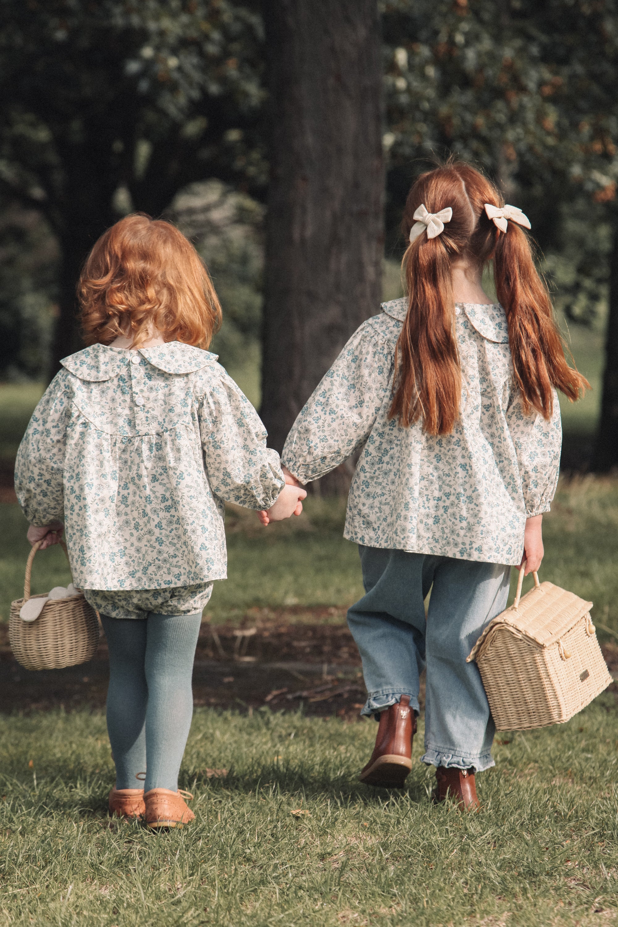 Winter/Blue Puff Sleeve Blouse & Bloomer Set