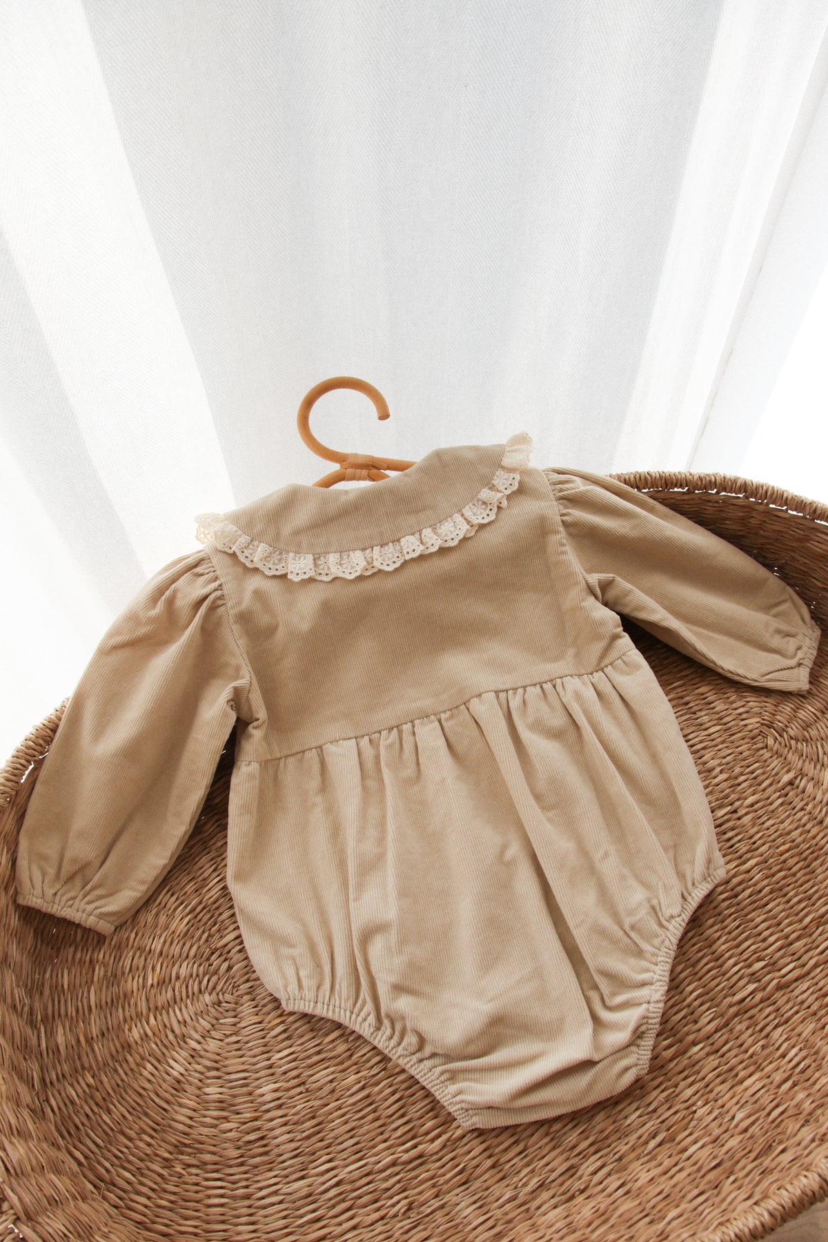Beige/Cord Lace Frill Collar Romper