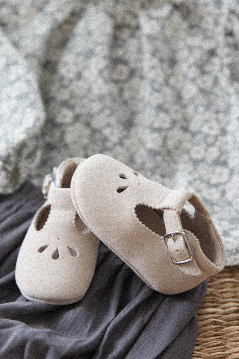 Stone Suede T-Bar Baby Shoes (& dust bag)