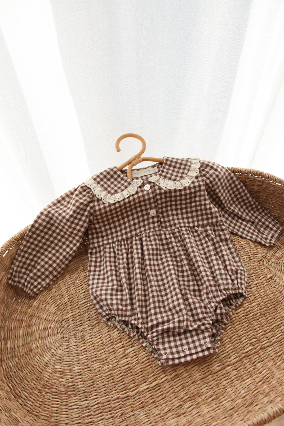 Brown/Gingham Oversized Frill Collar Romper