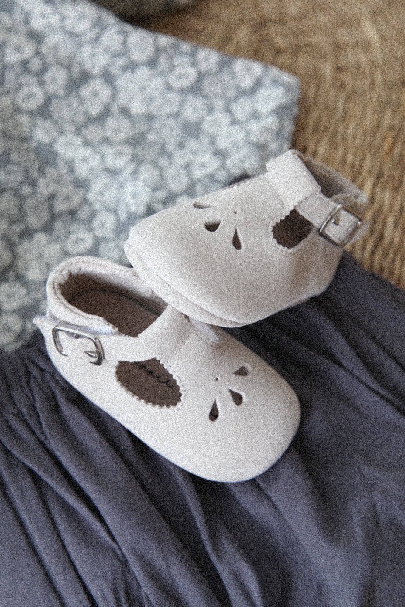 Stone Suede T-Bar Baby Shoes (& dust bag)