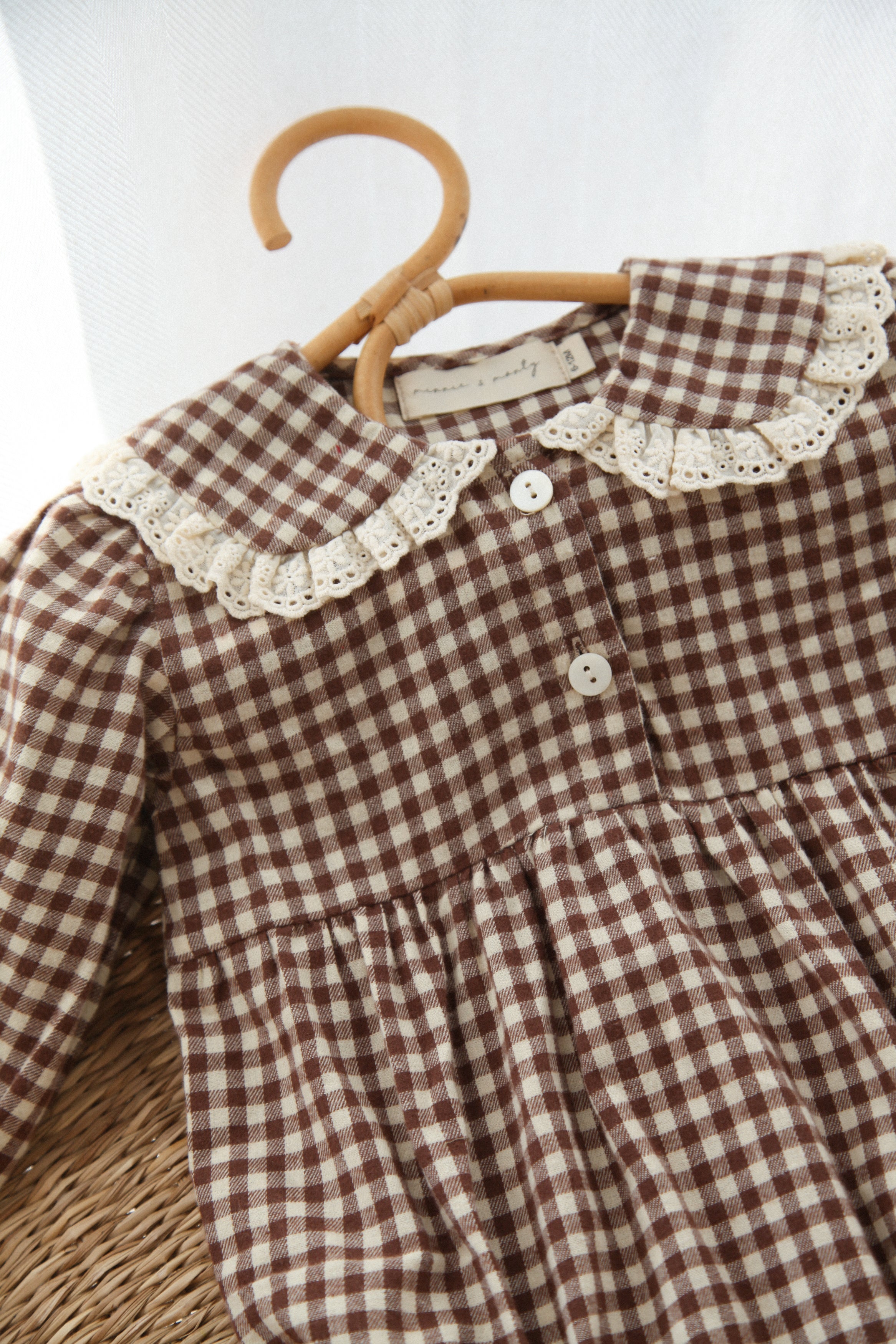 Brown/Gingham Oversized Frill Collar Romper