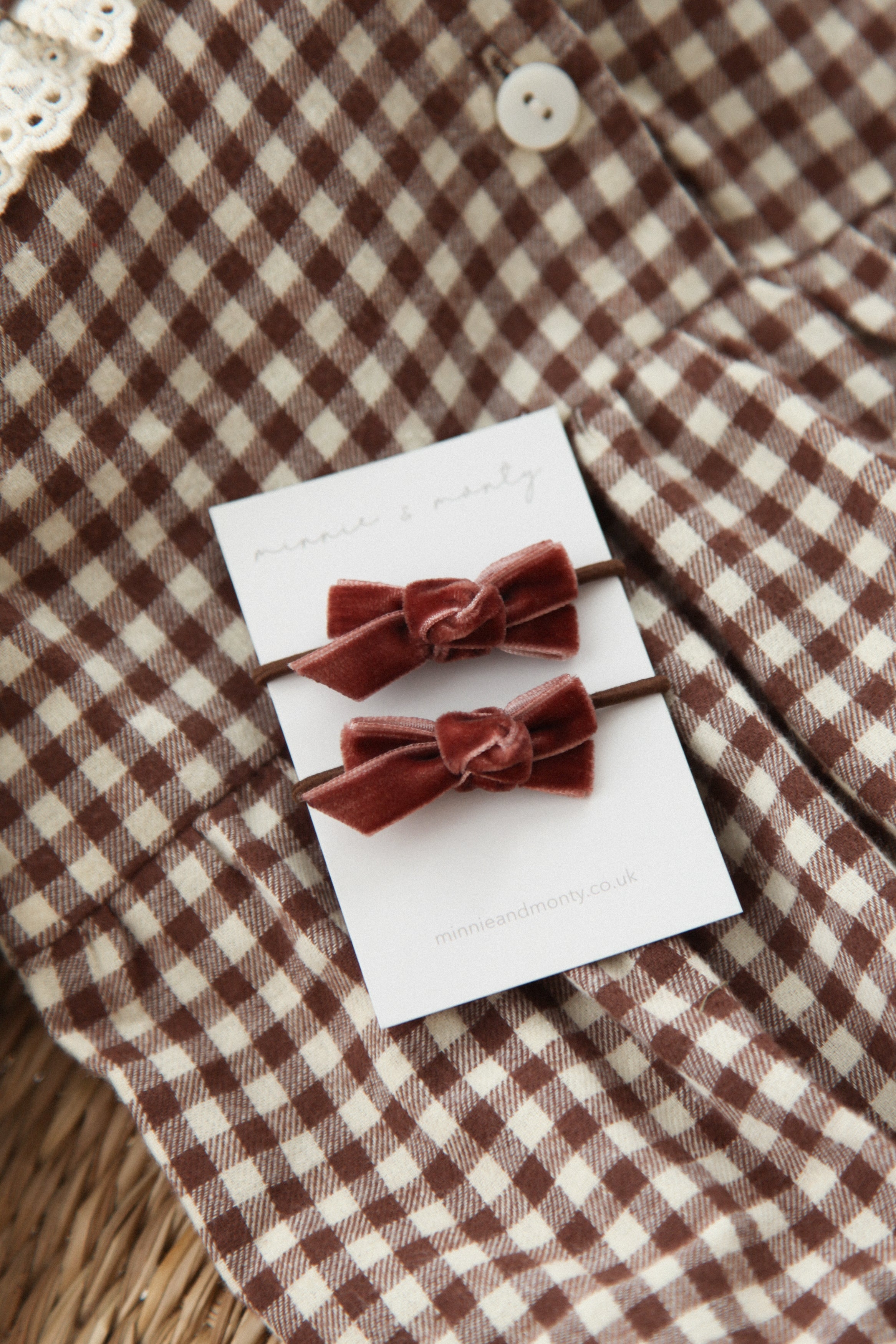 Mocha Velvet Mini Bow Hairbands (2 pack)