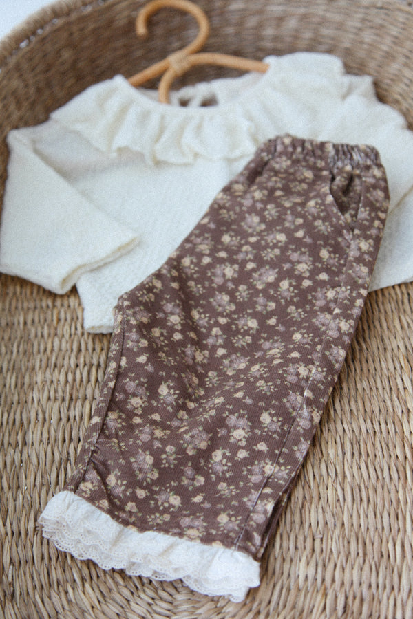 Soft Corduroy Brown Floral Trouser