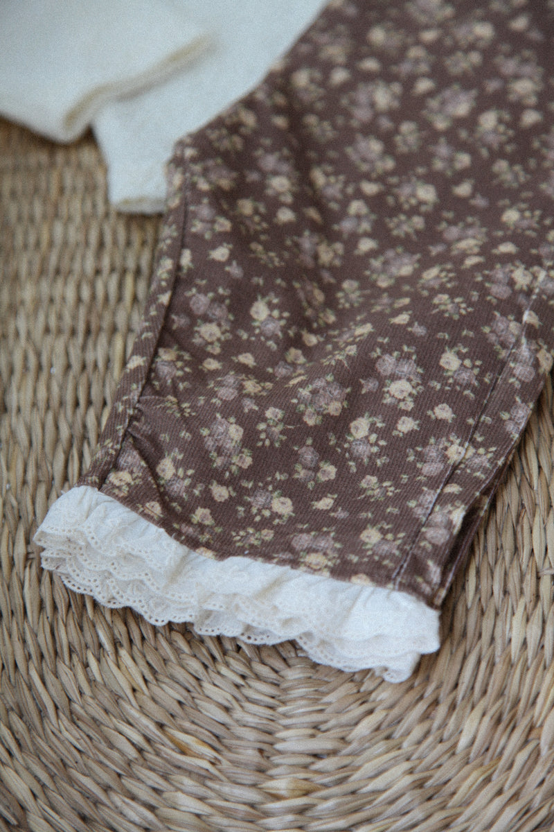 Soft Corduroy Brown Floral Trouser