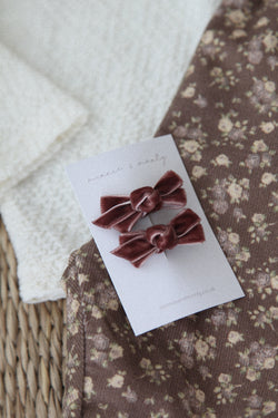 Mocha Velvet Mini Bow Clips