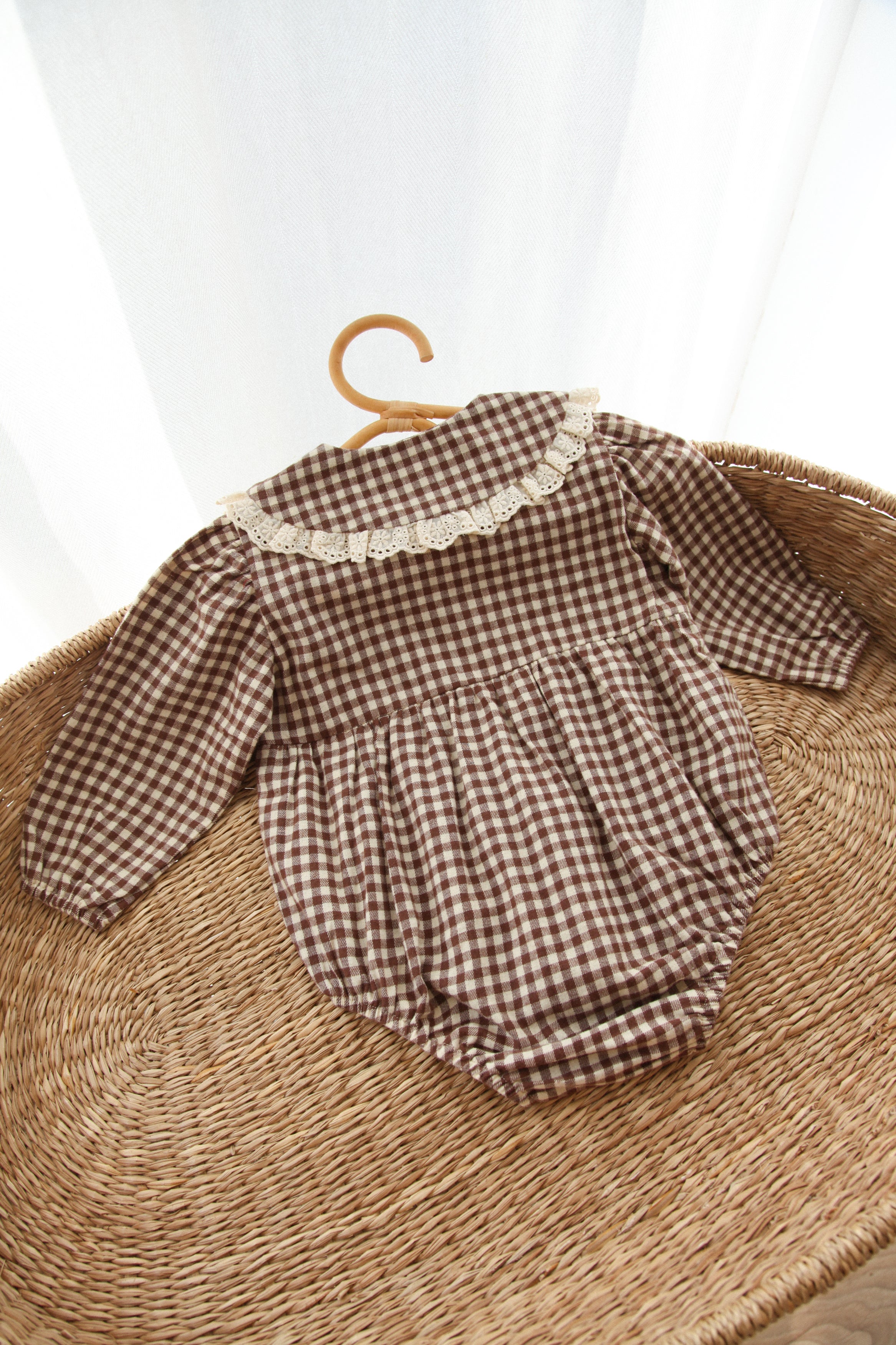 Brown/Gingham Oversized Frill Collar Romper