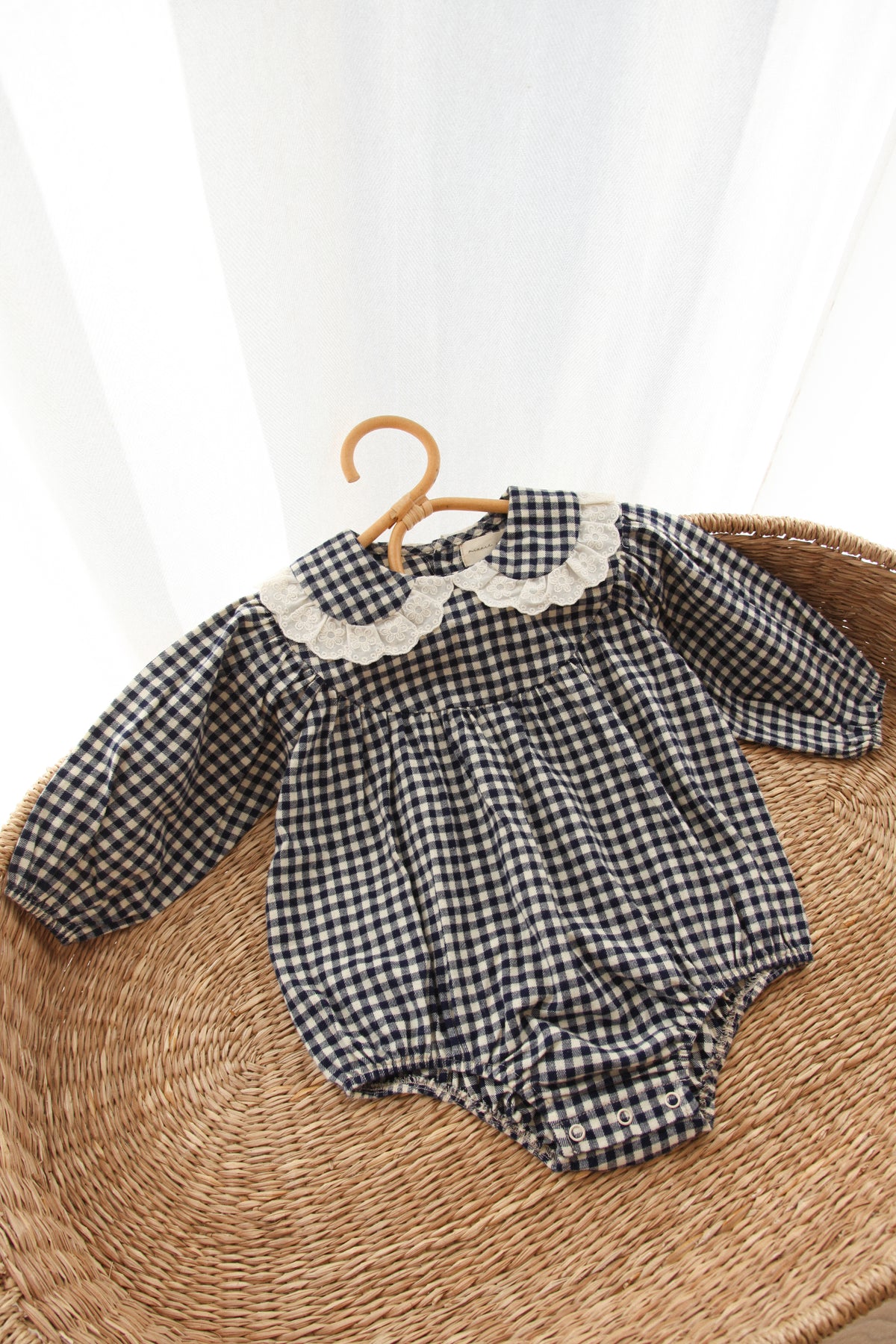 Navy/Gingham Frill Collar Romper