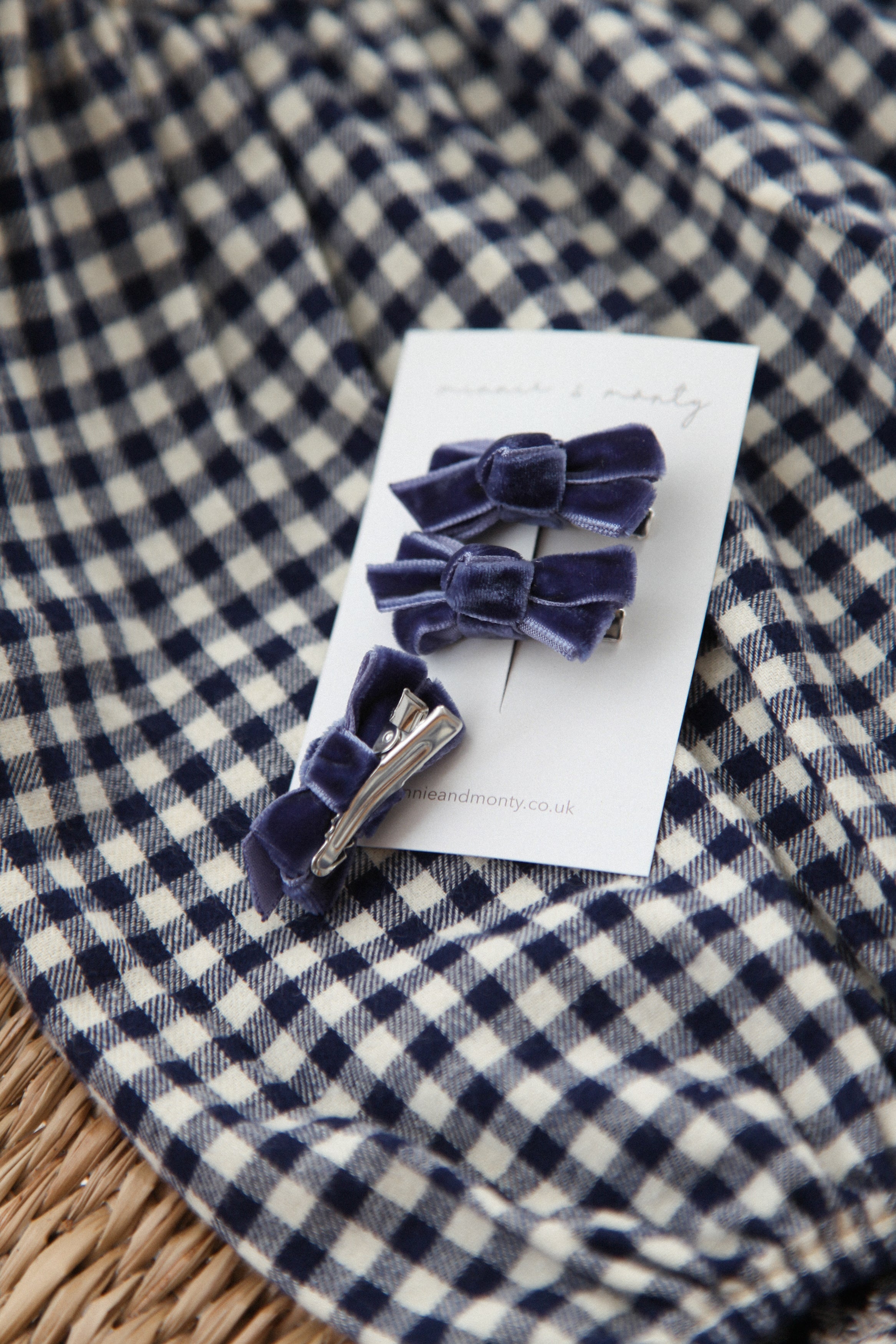 Navy Blue Velvet Mini Bow Clips