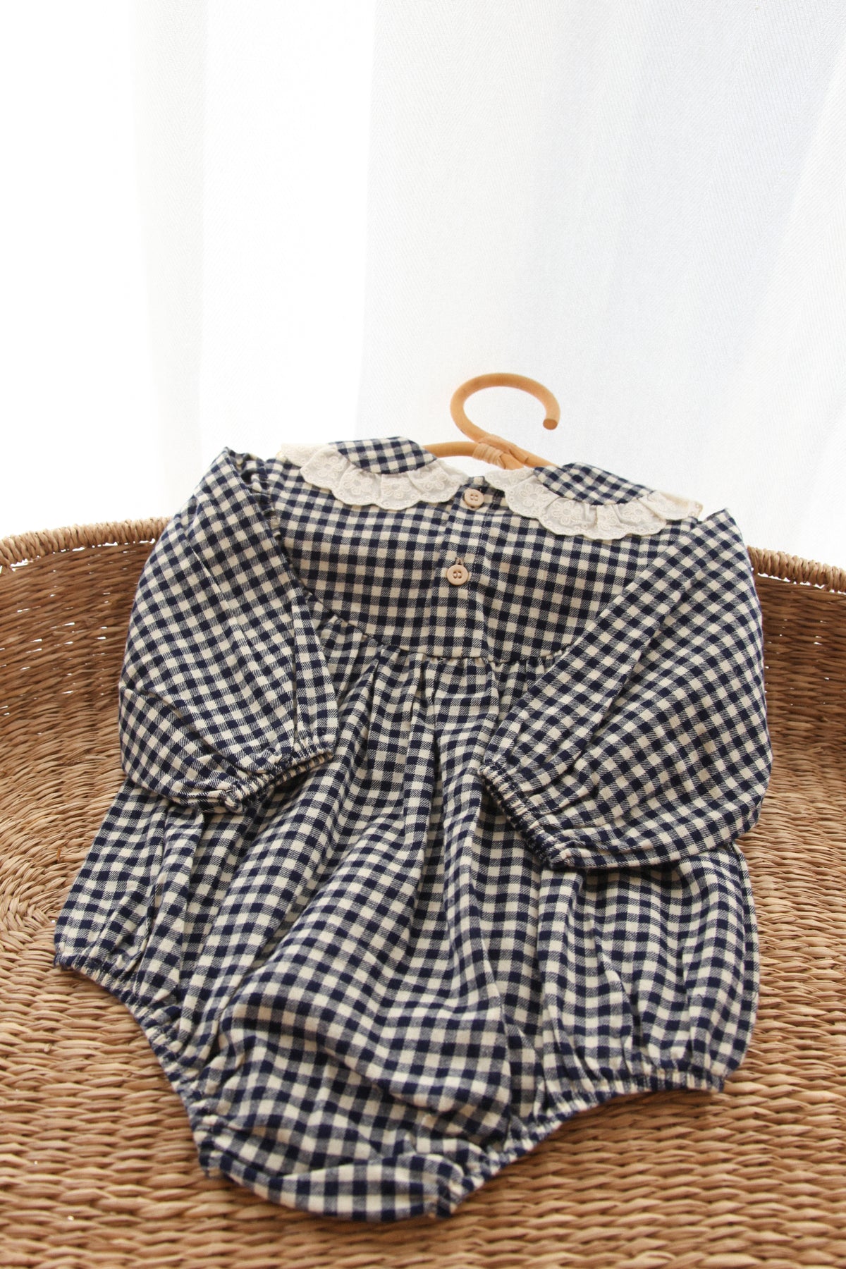 Navy/Gingham Frill Collar Romper