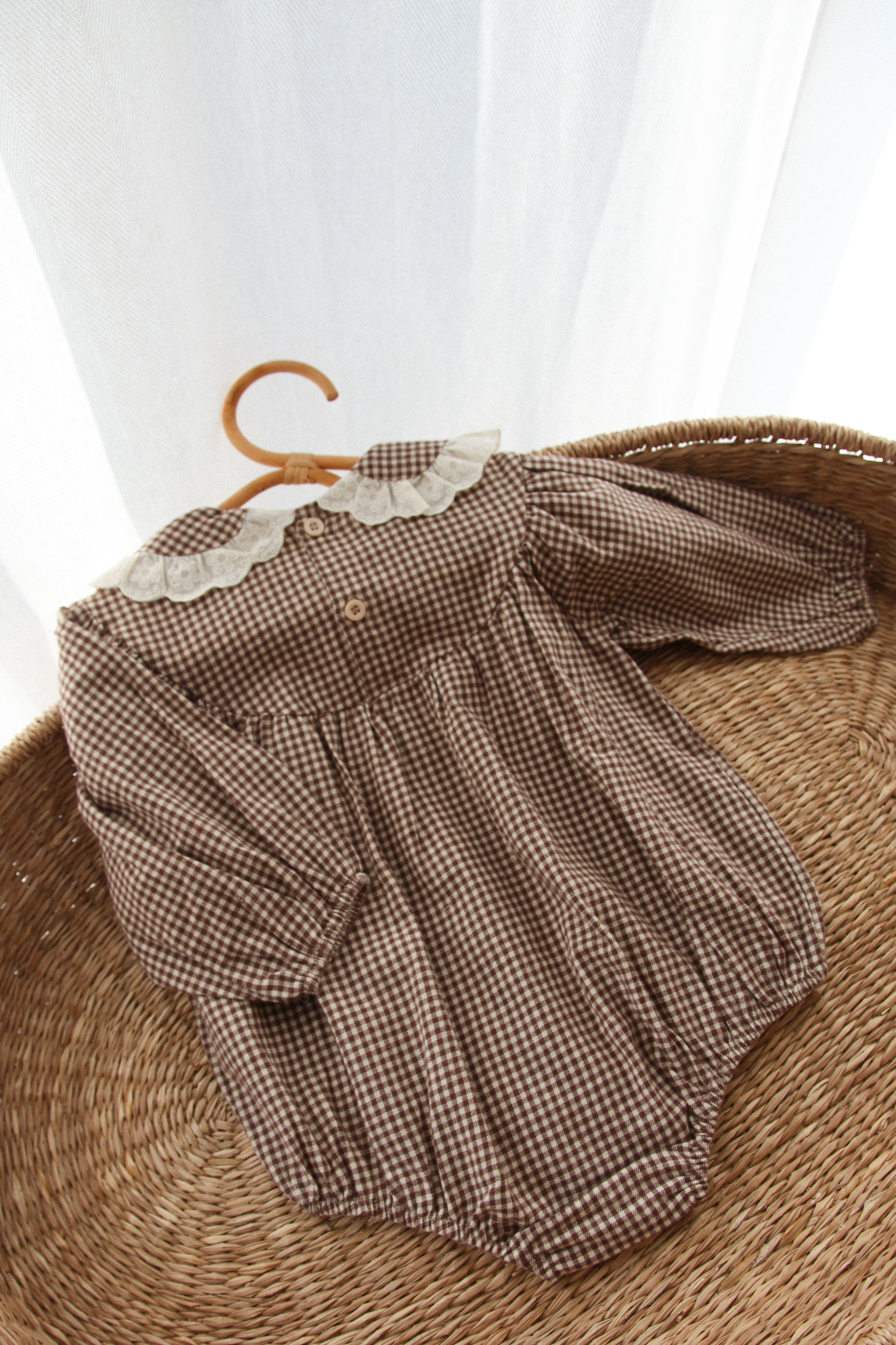 Brown/Gingham Frill Collar Romper