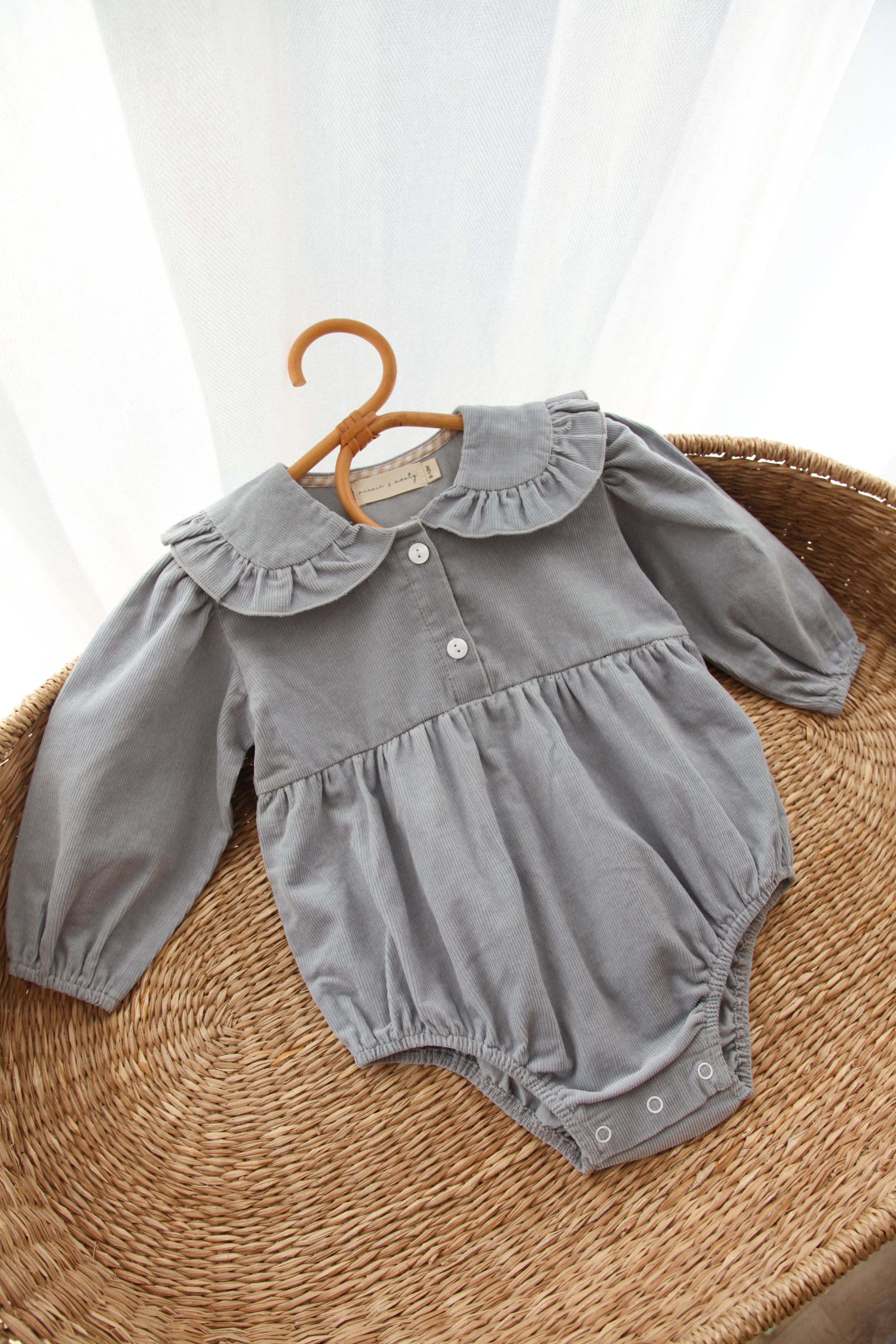 WHOLESALE Dusky Blue/Cord Oversize Frill Collar Romper