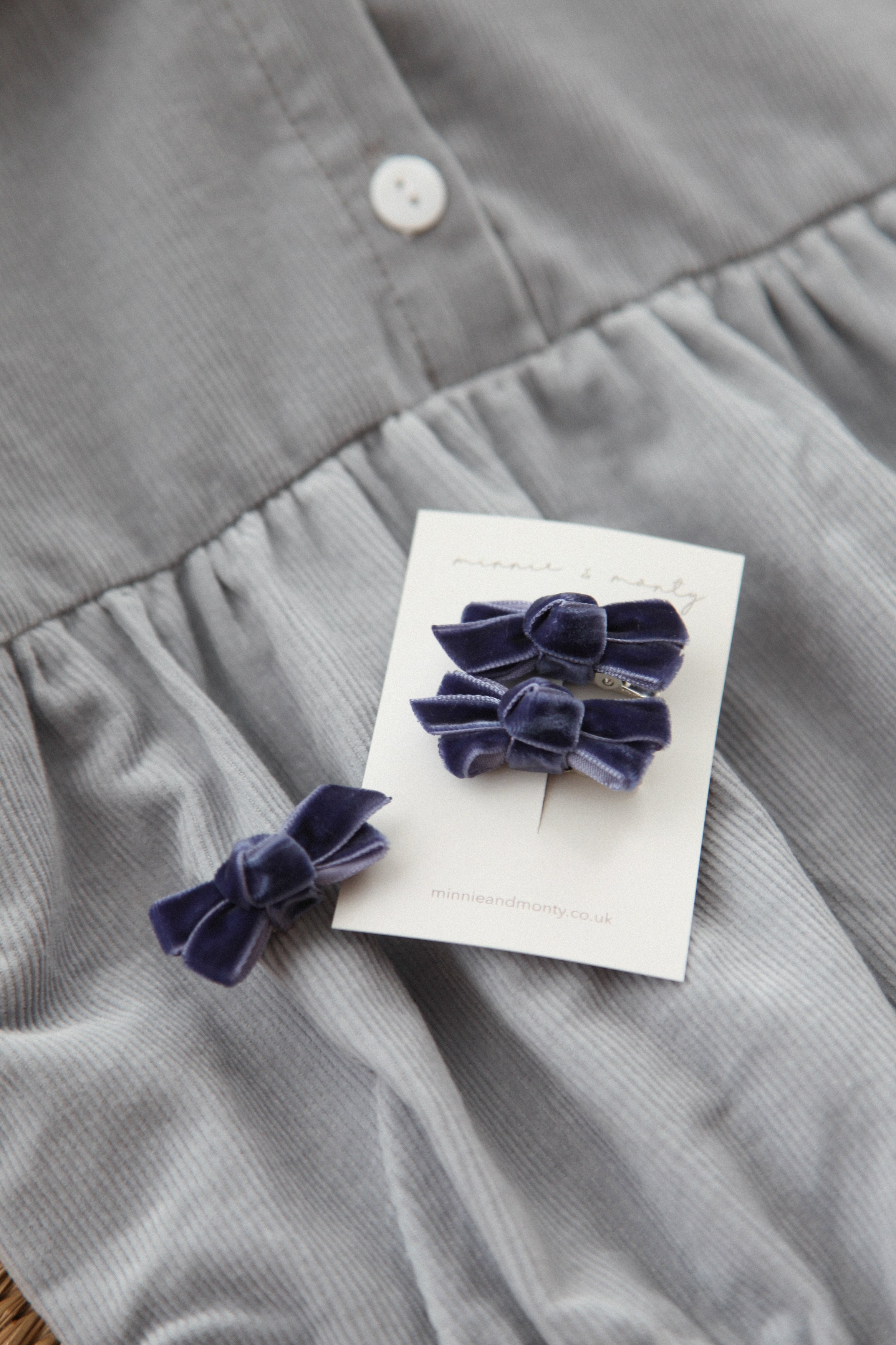 Navy Blue Velvet Mini Bow Clips