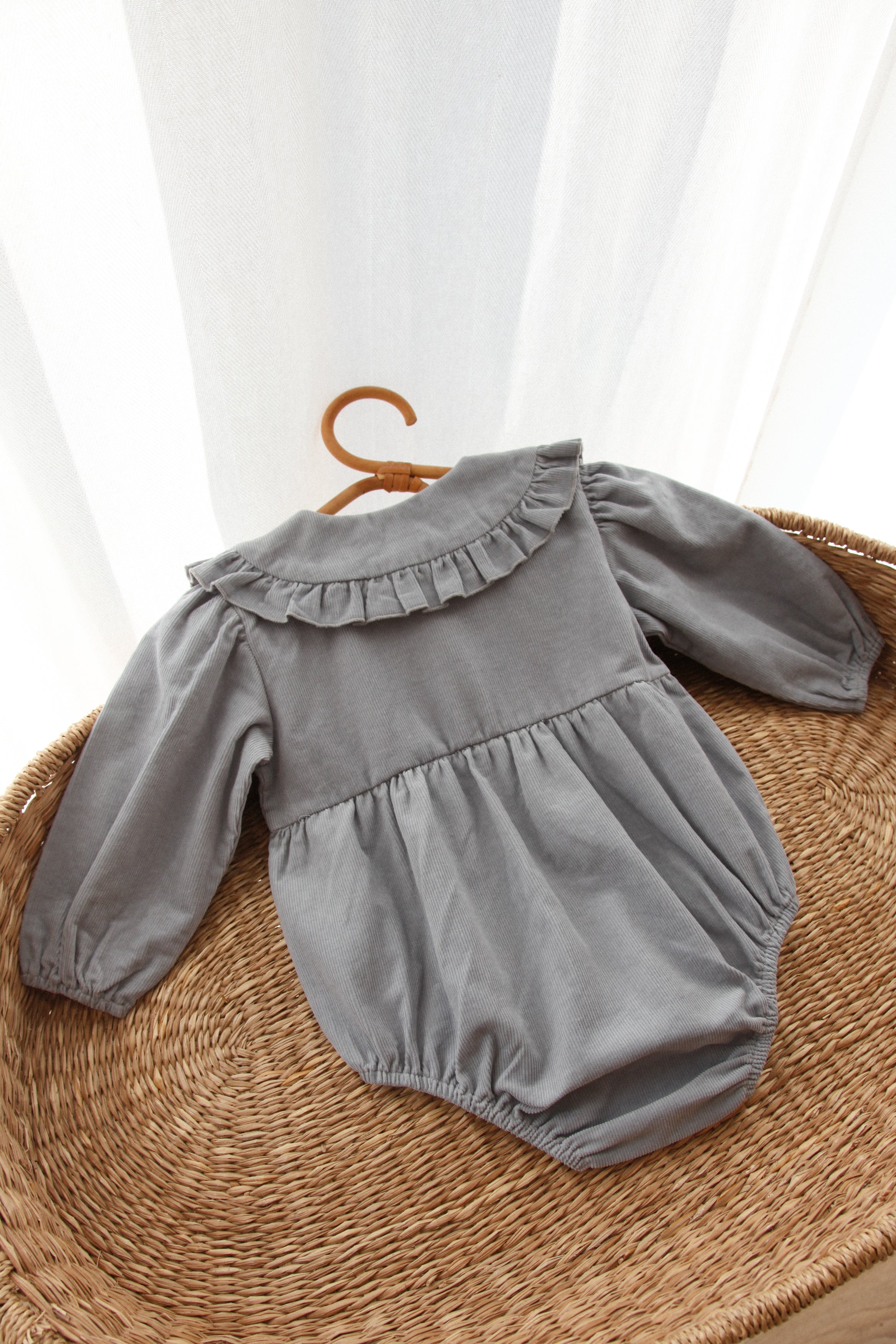 WHOLESALE Dusky Blue/Cord Oversize Frill Collar Romper