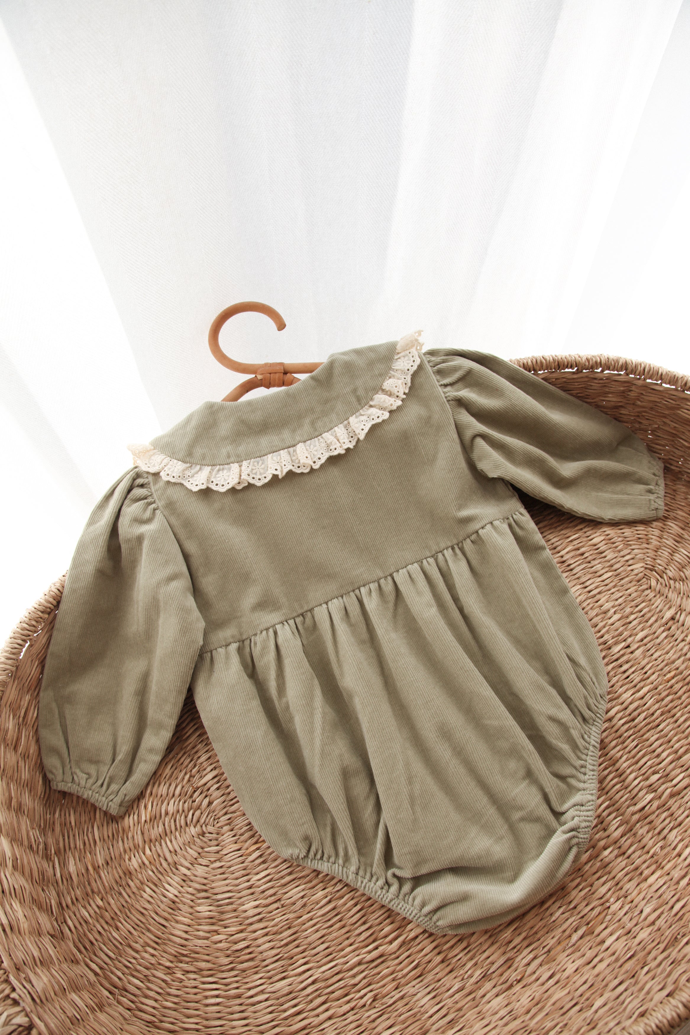 Dusky Green/Cord Lace Frill Collar Romper