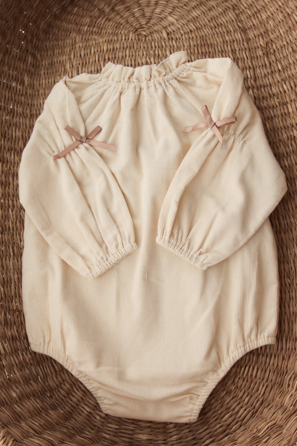 WHOLESALE Cream/Cord Bow Long Sleeve Romper