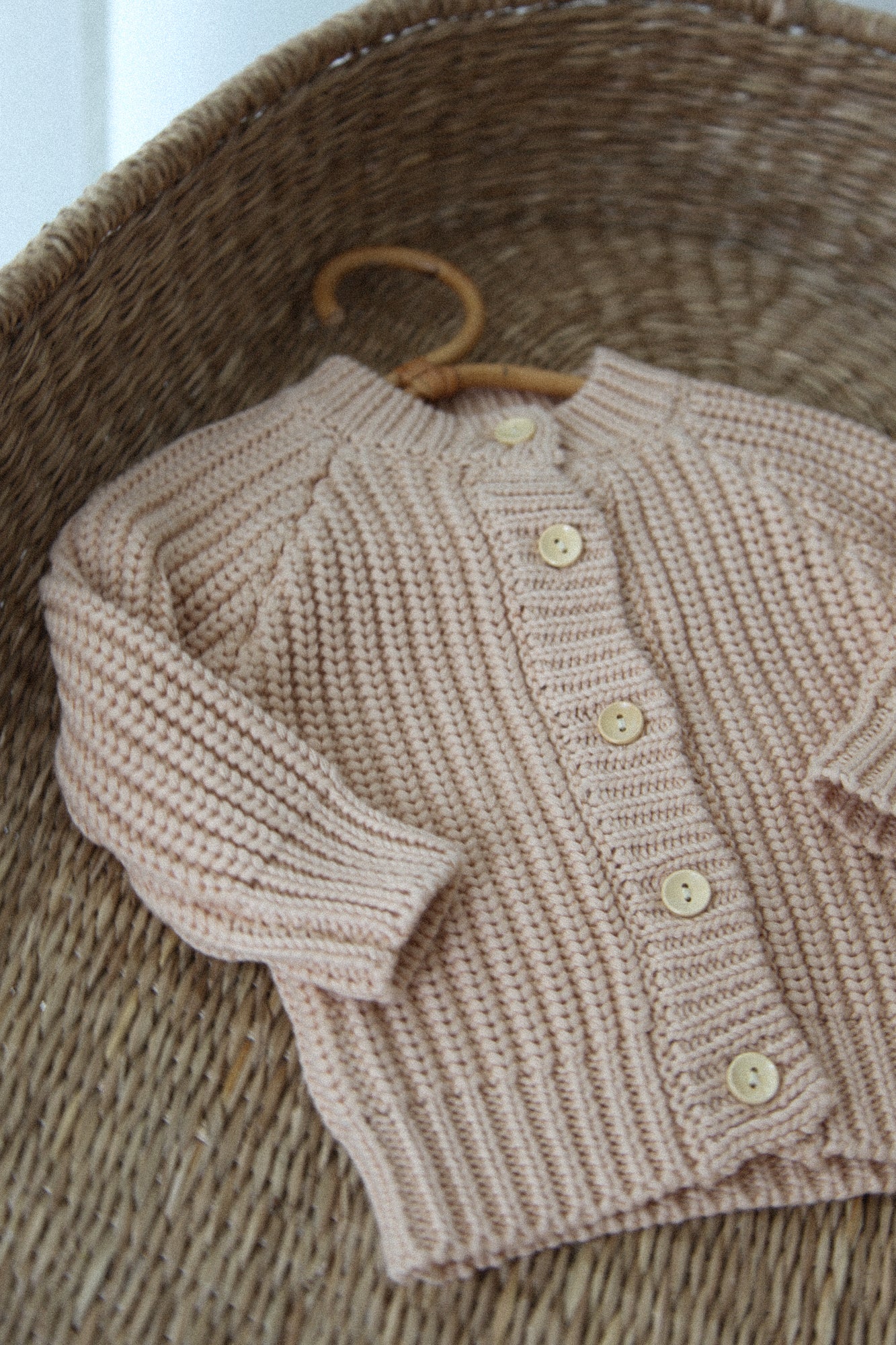 Organic Cotton Chunky Knit Cardigan in Nude