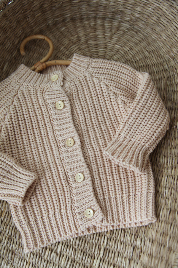 Organic Cotton Chunky Knit Cardigan in Nude