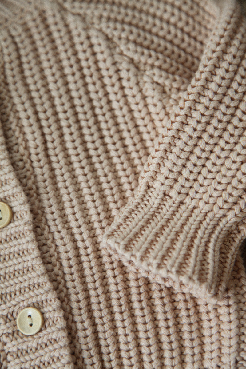 Organic Cotton Chunky Knit Cardigan in Nude