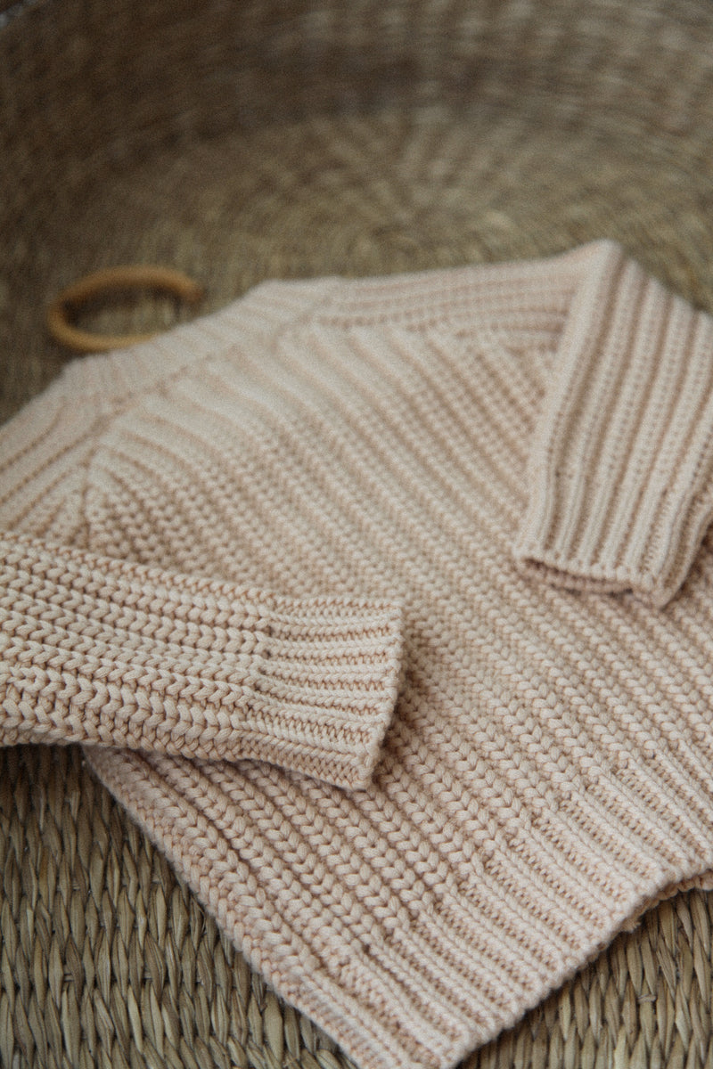 Organic Cotton Chunky Knit Cardigan in Nude