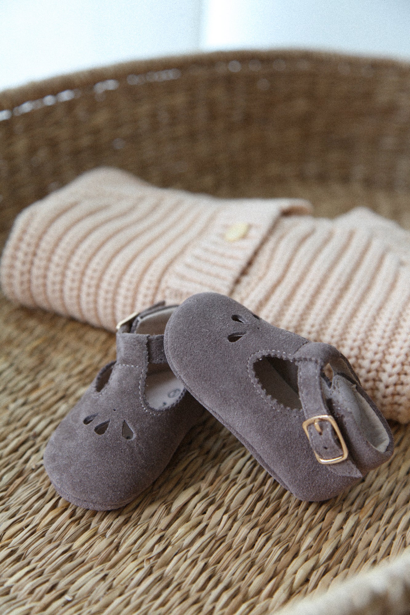 Mink Suede T-Bar Baby Shoes (& dust bag)