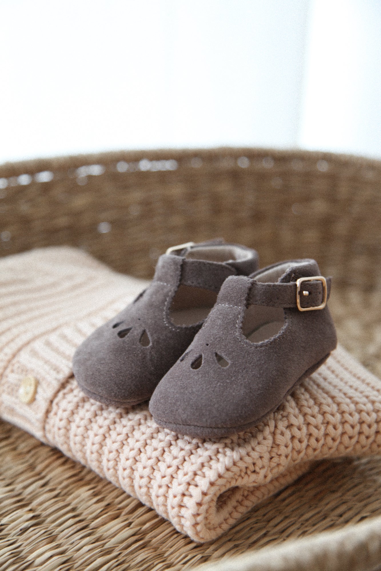 Mink Suede T-Bar Baby Shoes (& dust bag)