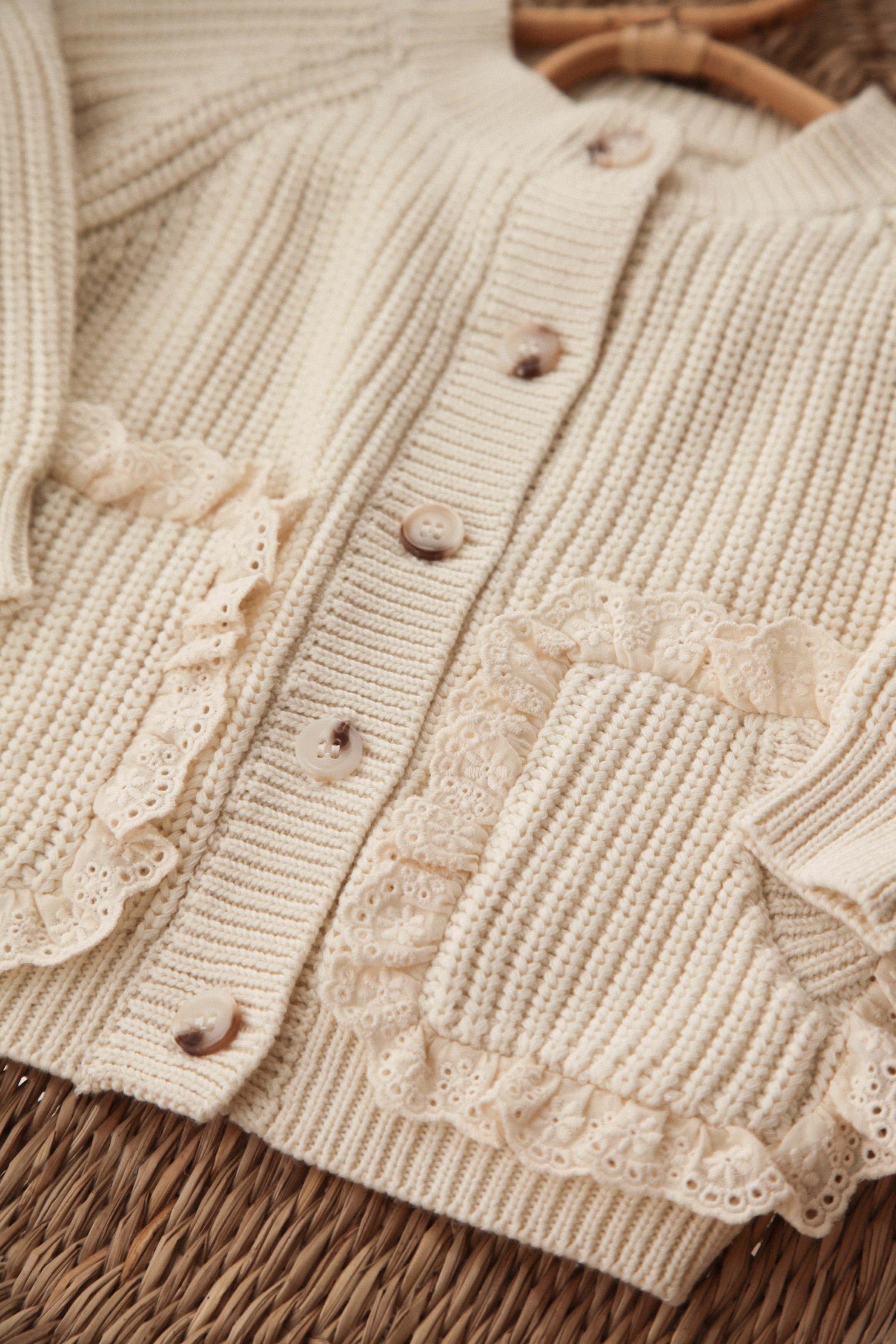 WHOLESALE Organic Cotton Cream/Lace Frill Pocket Cardigan *end sept delivery