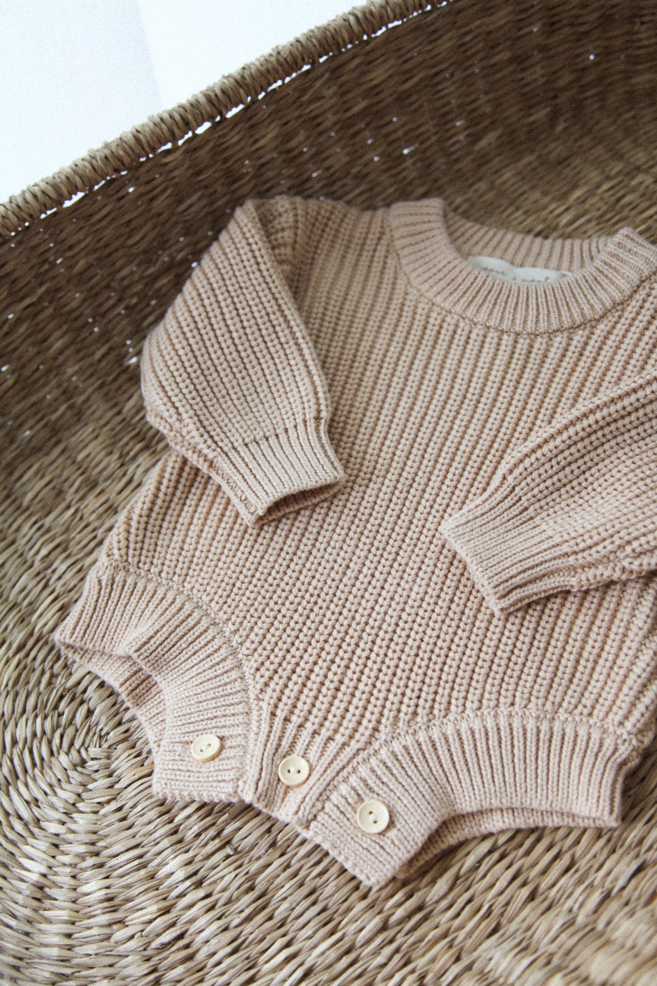 Organic Cotton Chunky Knit Romper in Beige