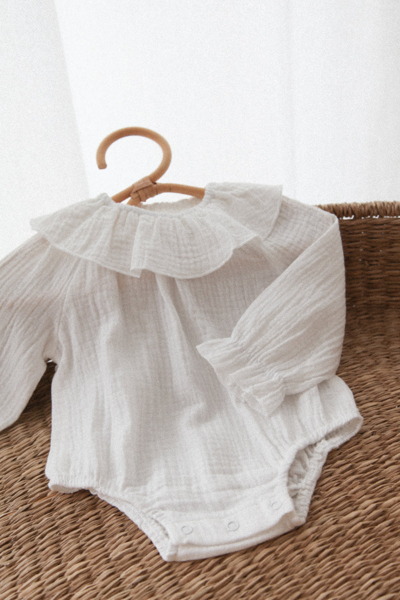 White Muslin Frill Collar Romper