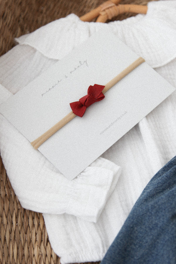 Dainty Mini Bow Headband in Berry