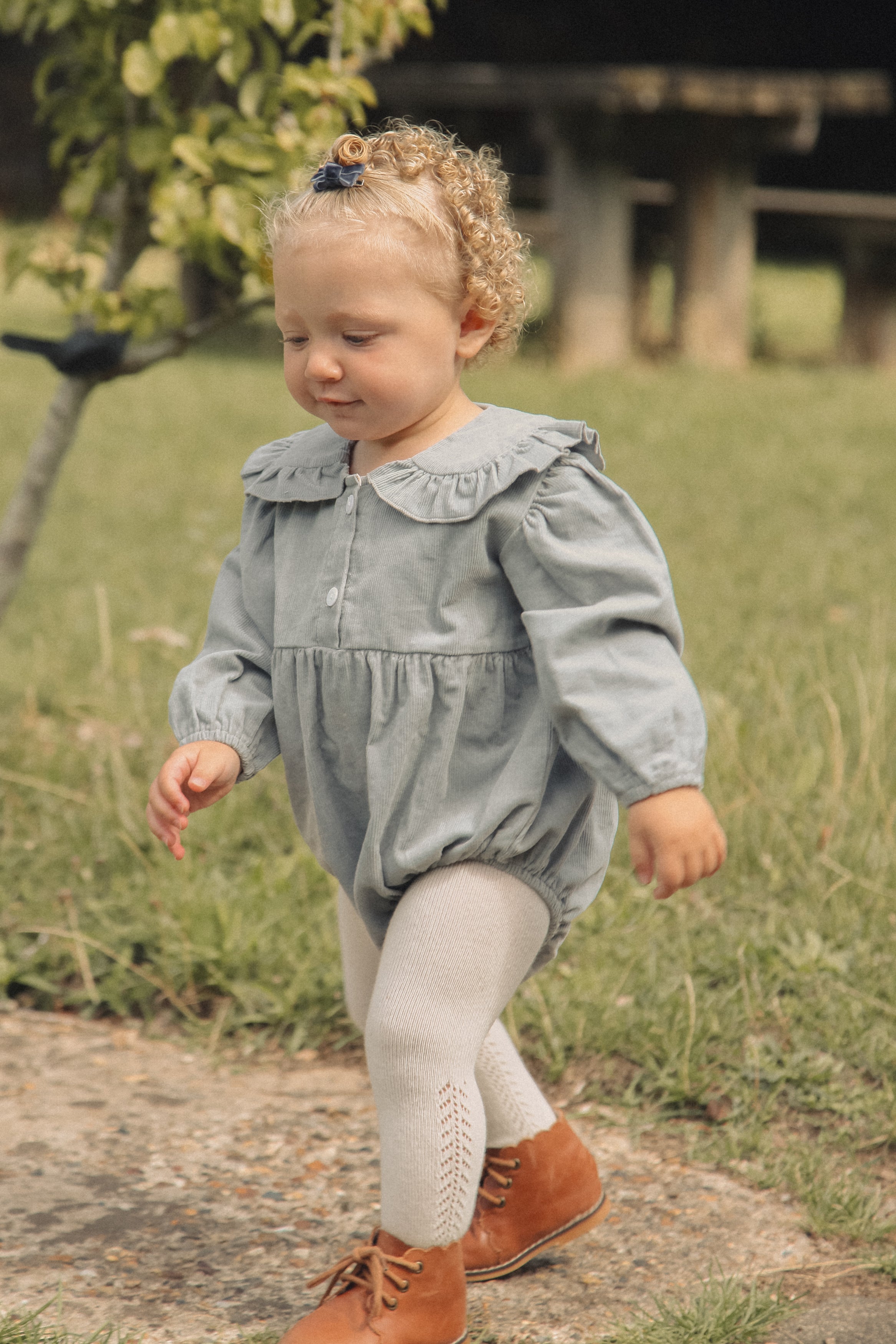 WHOLESALE Dusky Blue/Cord Oversize Frill Collar Romper