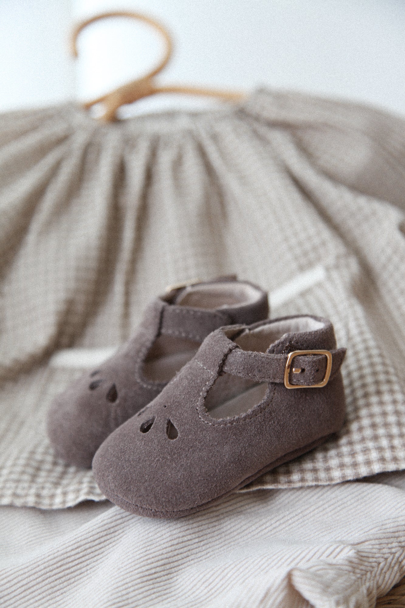 Mink Suede T-Bar Baby Shoes (& dust bag)