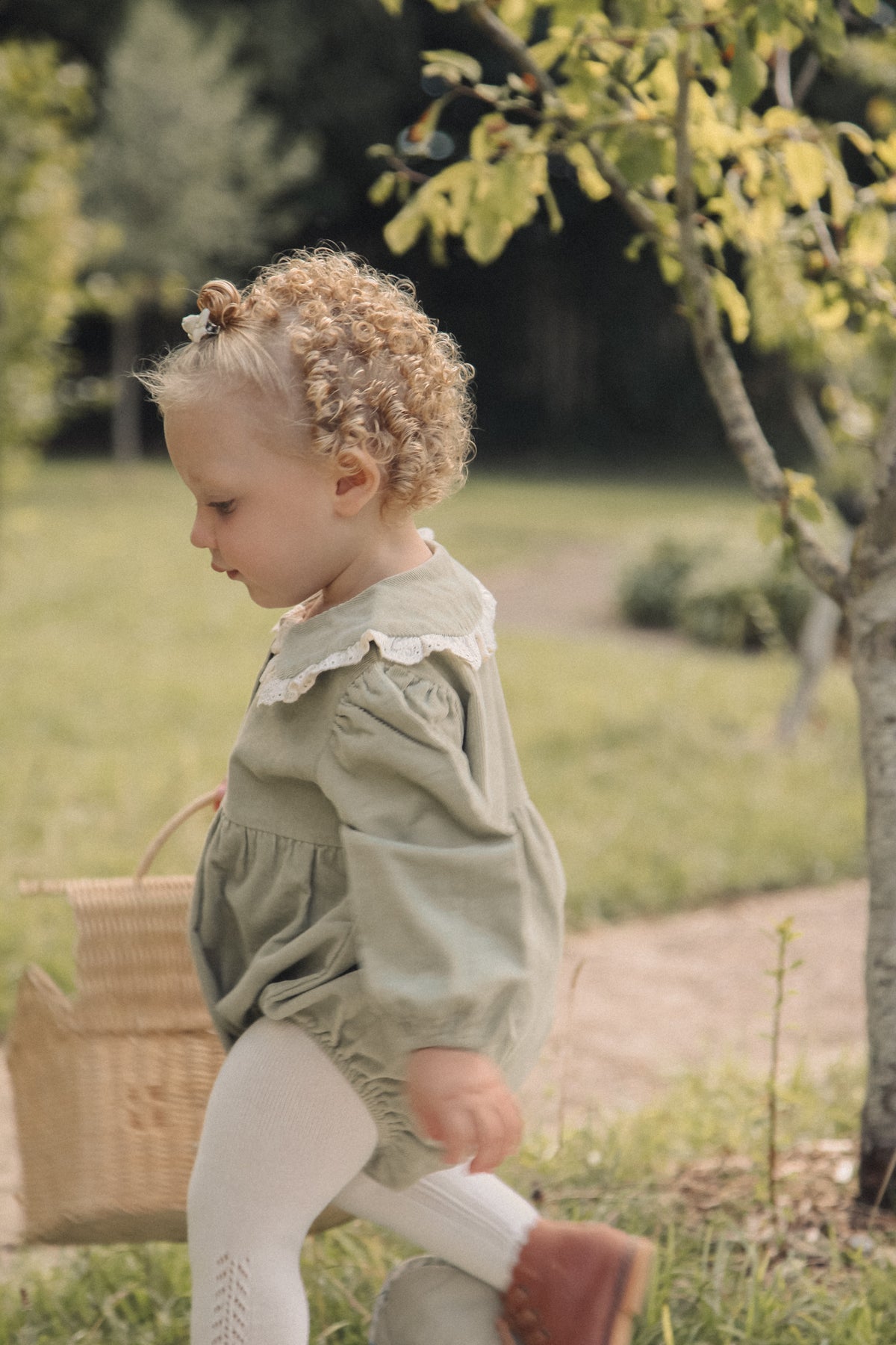 Dusky Green/Cord Lace Frill Collar Romper