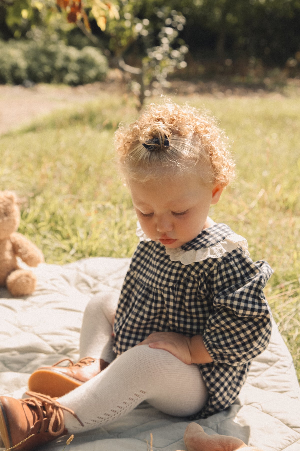 Navy/Gingham Frill Collar Romper